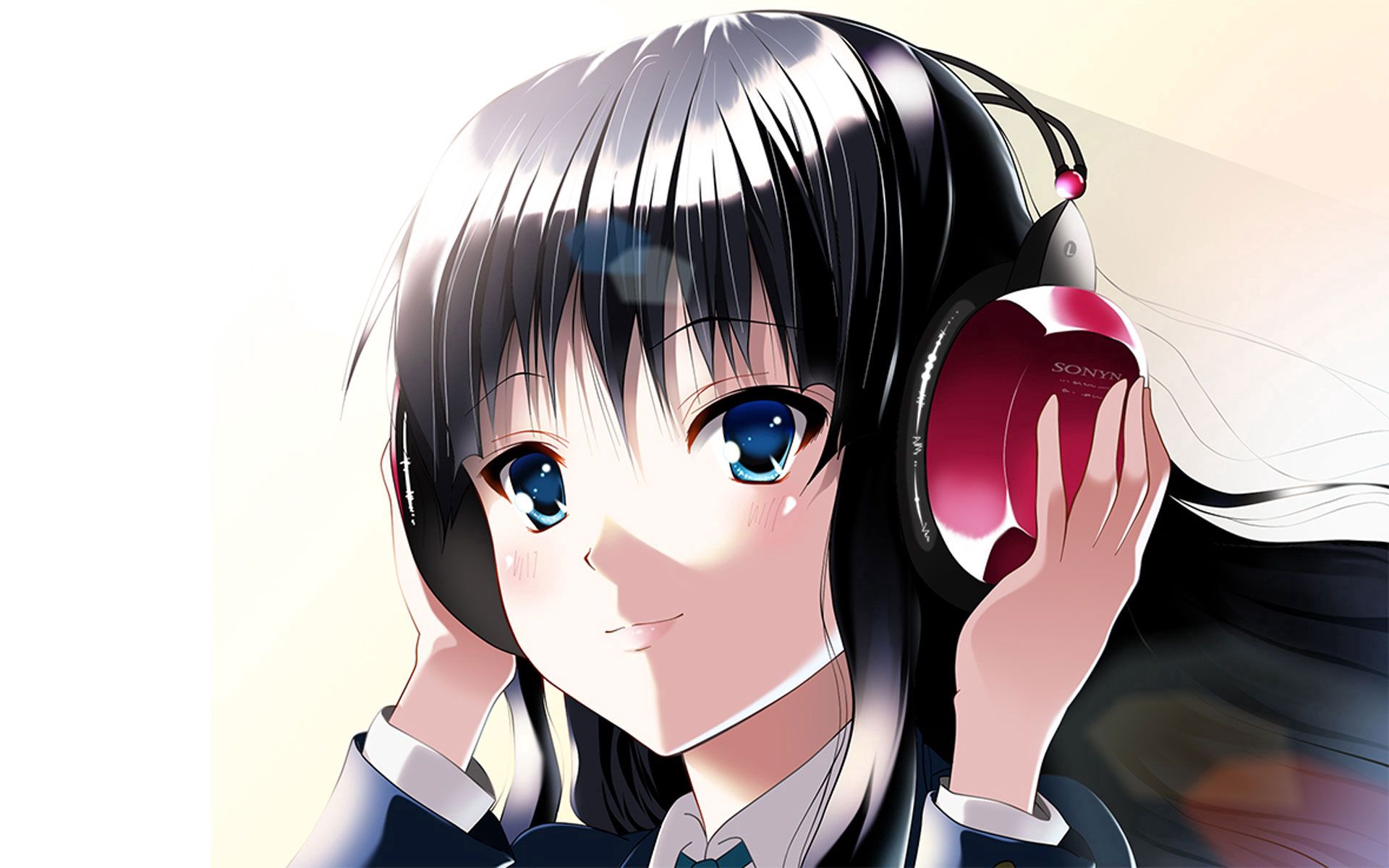 Mobile wallpaper brunette, girl, anime, headphones, hand