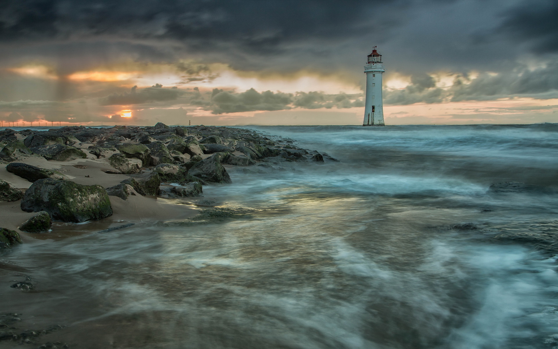 Handy-Wallpaper Horizont, Ozean, Leuchtturm, Wolke, Meer, Menschengemacht kostenlos herunterladen.