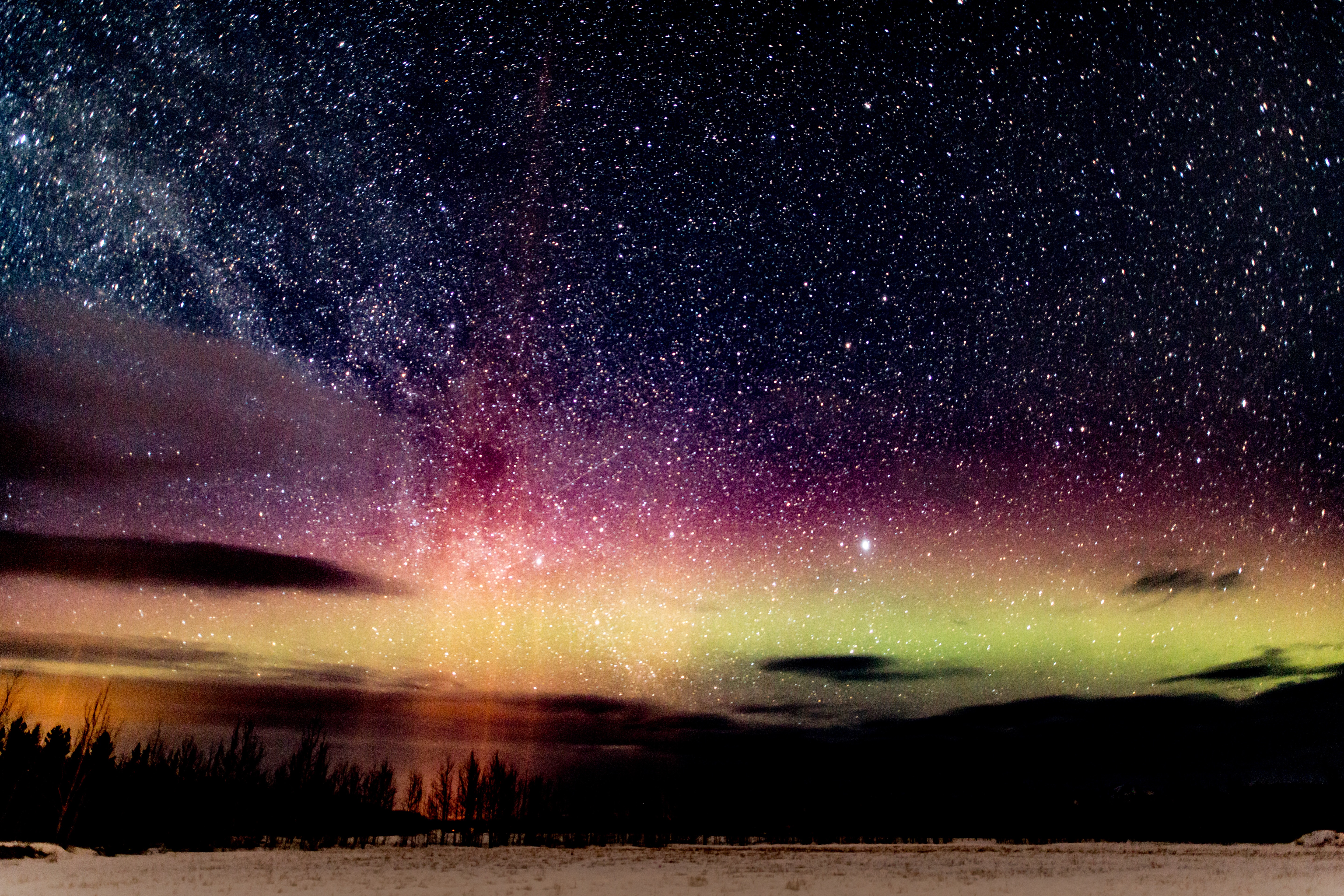starry sky, night, aurora borealis, nature, earth, sky, stars