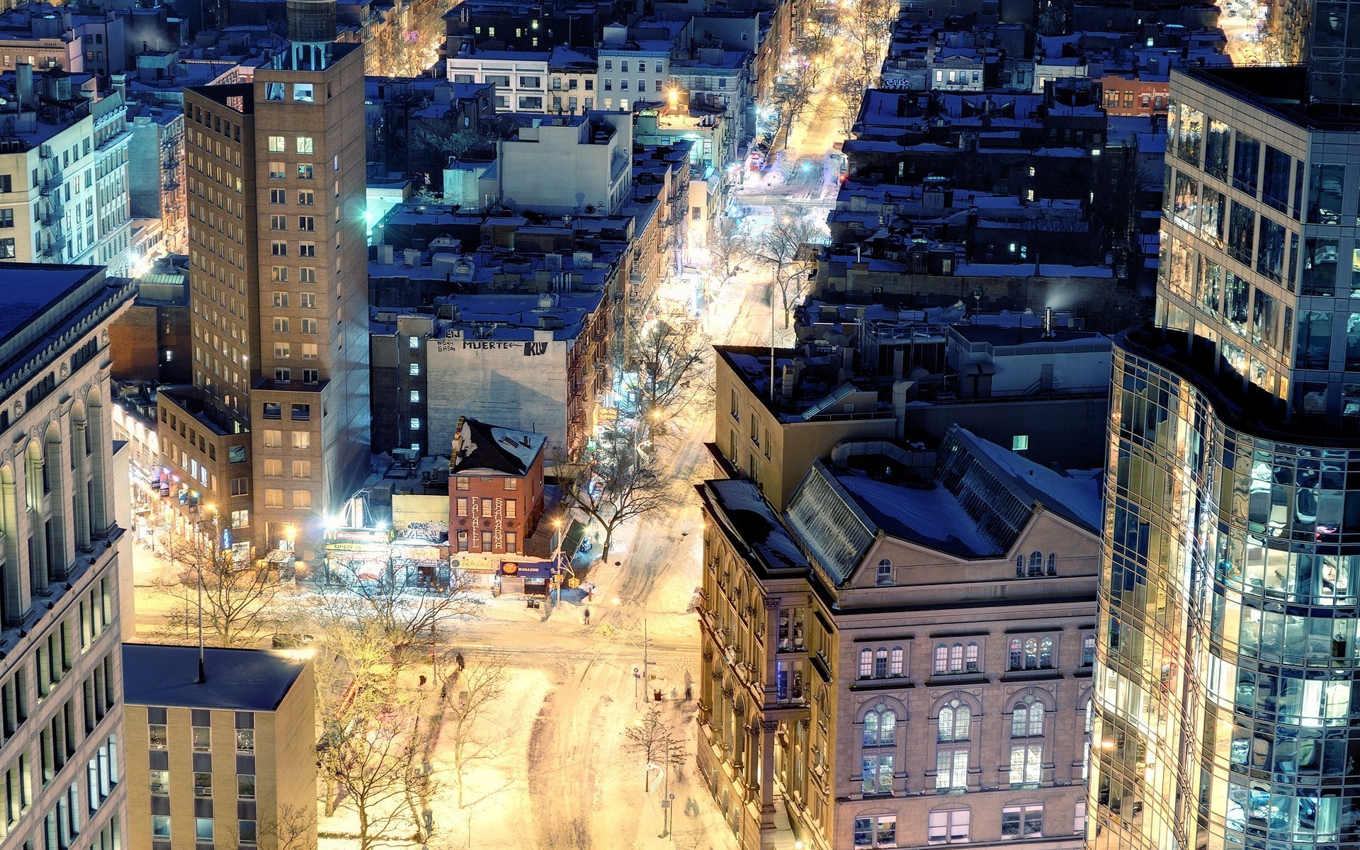 Скачати мобільні шпалери Астор Плейс, Місце, Нью Йорк, Сніг, Фотографія безкоштовно.