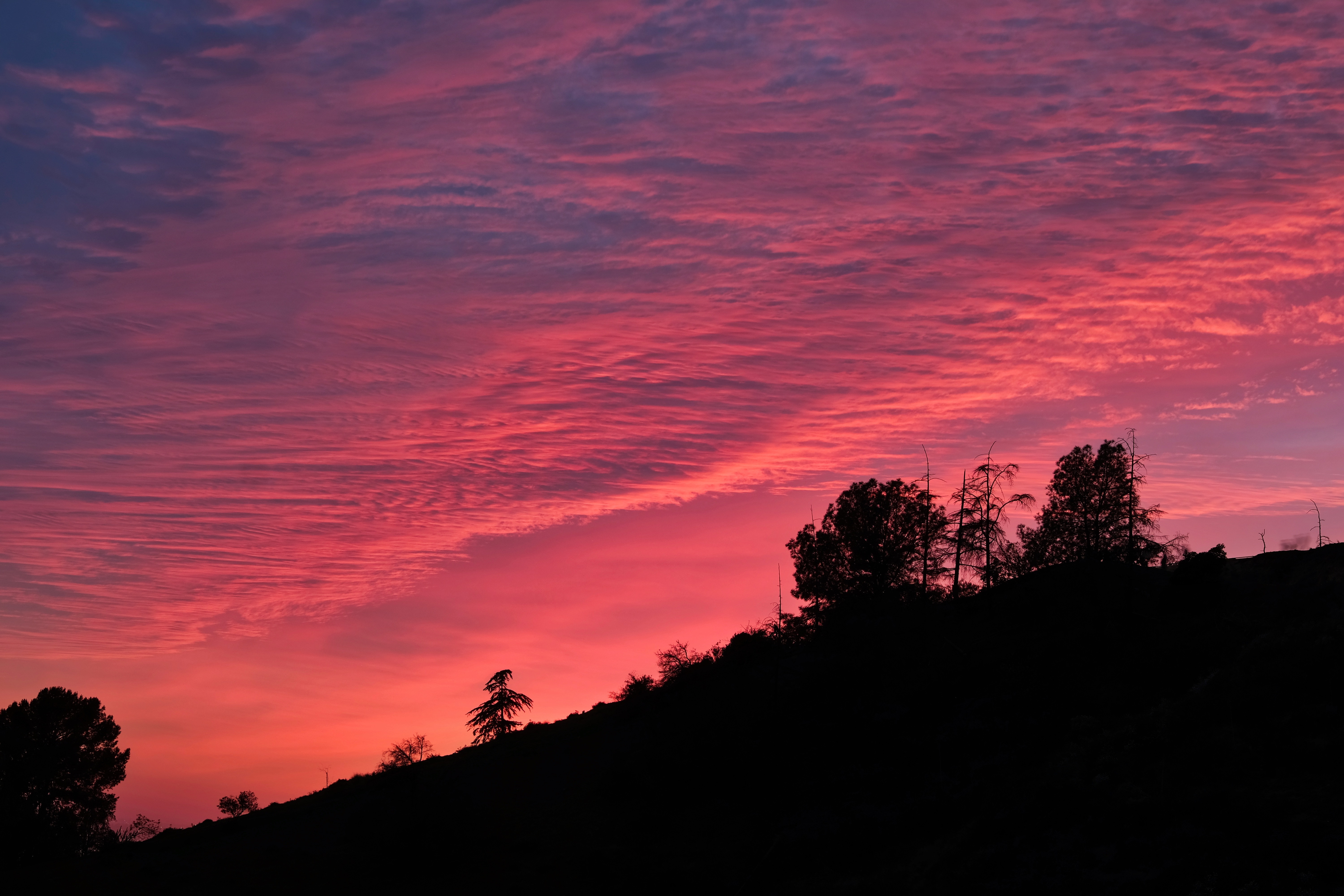 clouds, trees, sky, twilight, dark, dusk, hills, outlines, hill HD for desktop 1080p