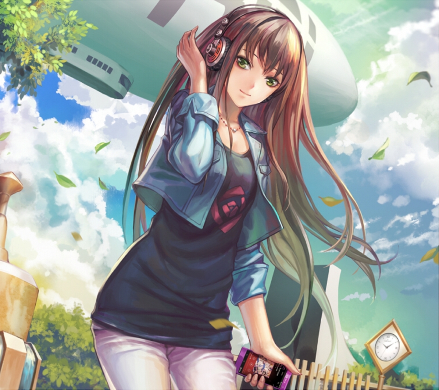 Free download wallpaper Music, Anime, Headphones, Leaf, Fall, Hair, The Idolm@ster, Rin Shibuya, The Idolm@ster Cinderella Girls on your PC desktop