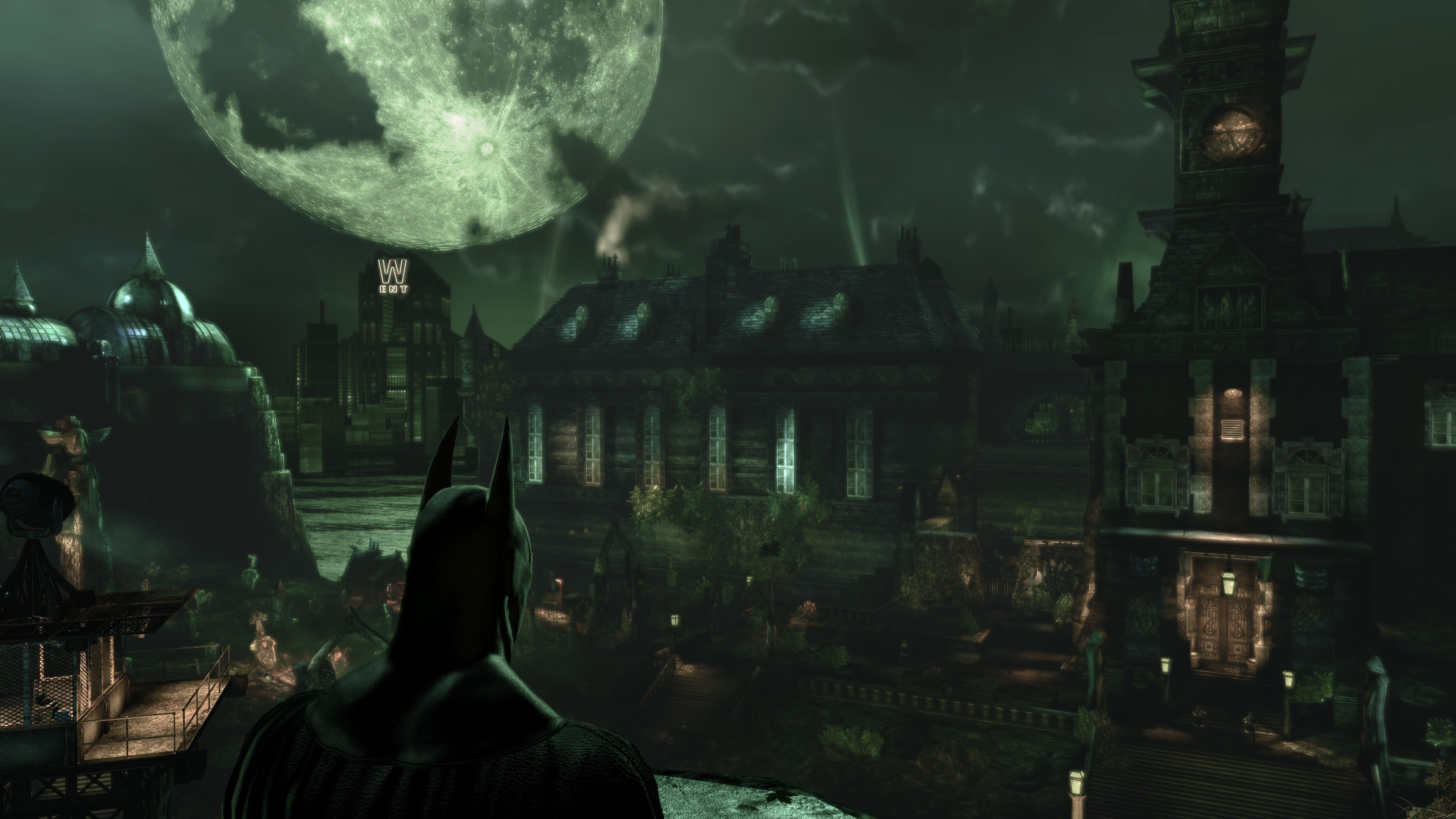 video game, batman: arkham asylum, asylum, moon, night, batman