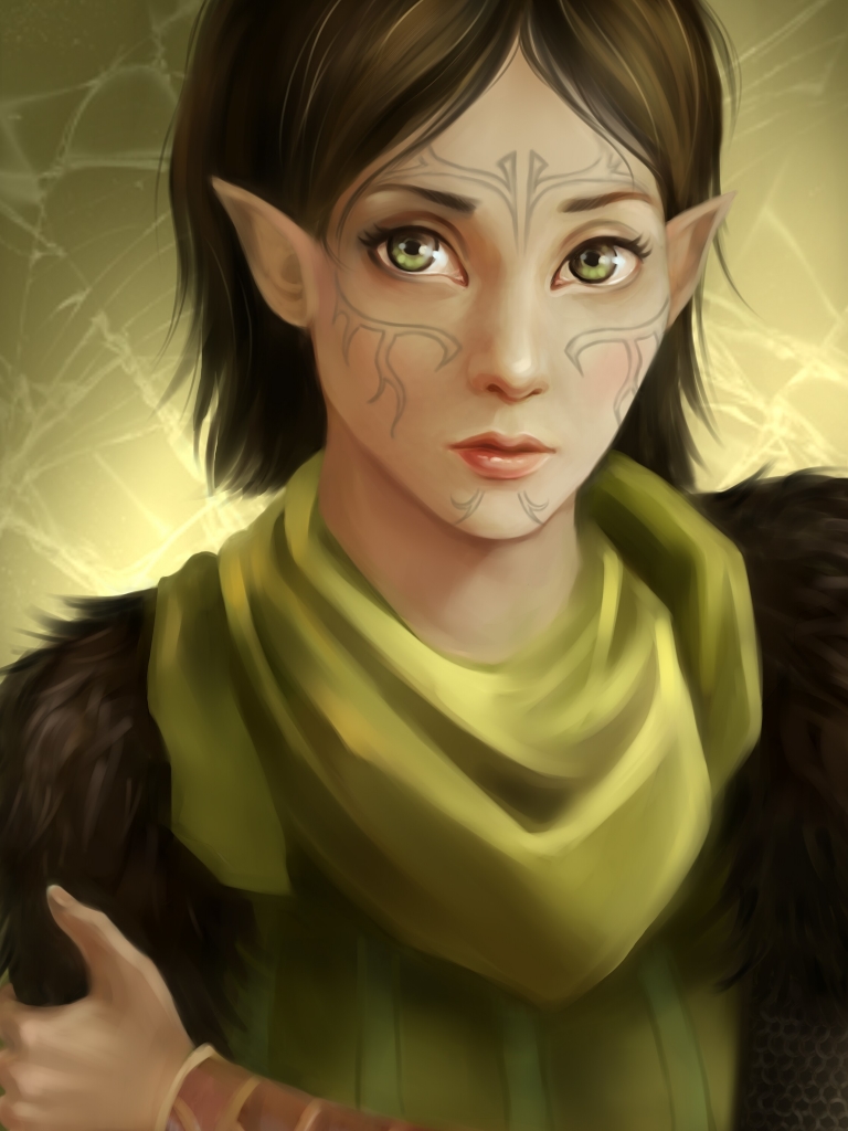 Download mobile wallpaper Tattoo, Elf, Green Eyes, Video Game, Pointed Ears, Dragon Age, Dragon Age Ii for free.