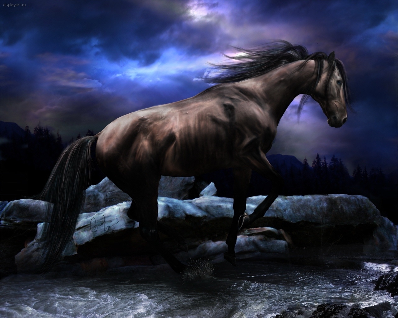 無料モバイル壁紙動物, 雲, 馬, 風景をダウンロードします。