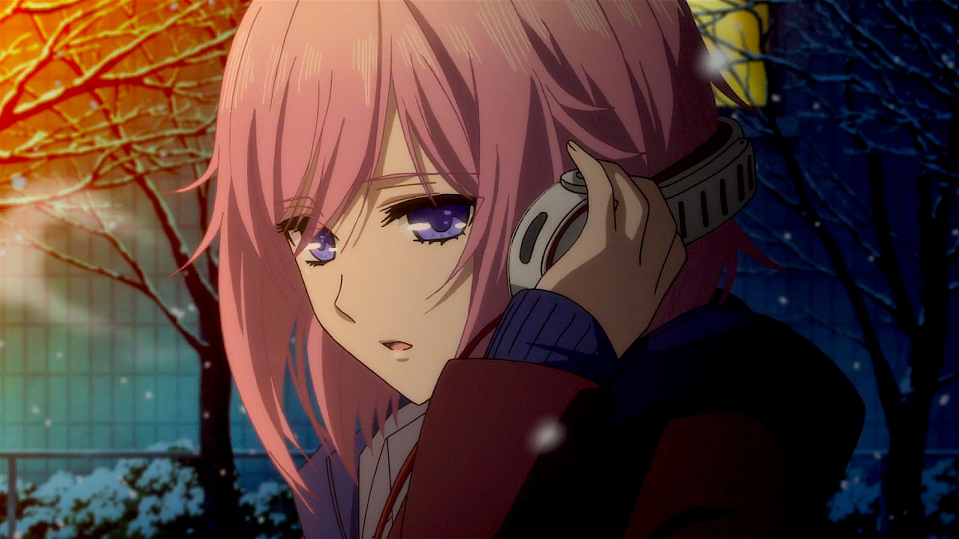 citrus (anime), anime, citrus, cute, headphones, matsuri mizusawa, pink hair, purple eyes, twilight