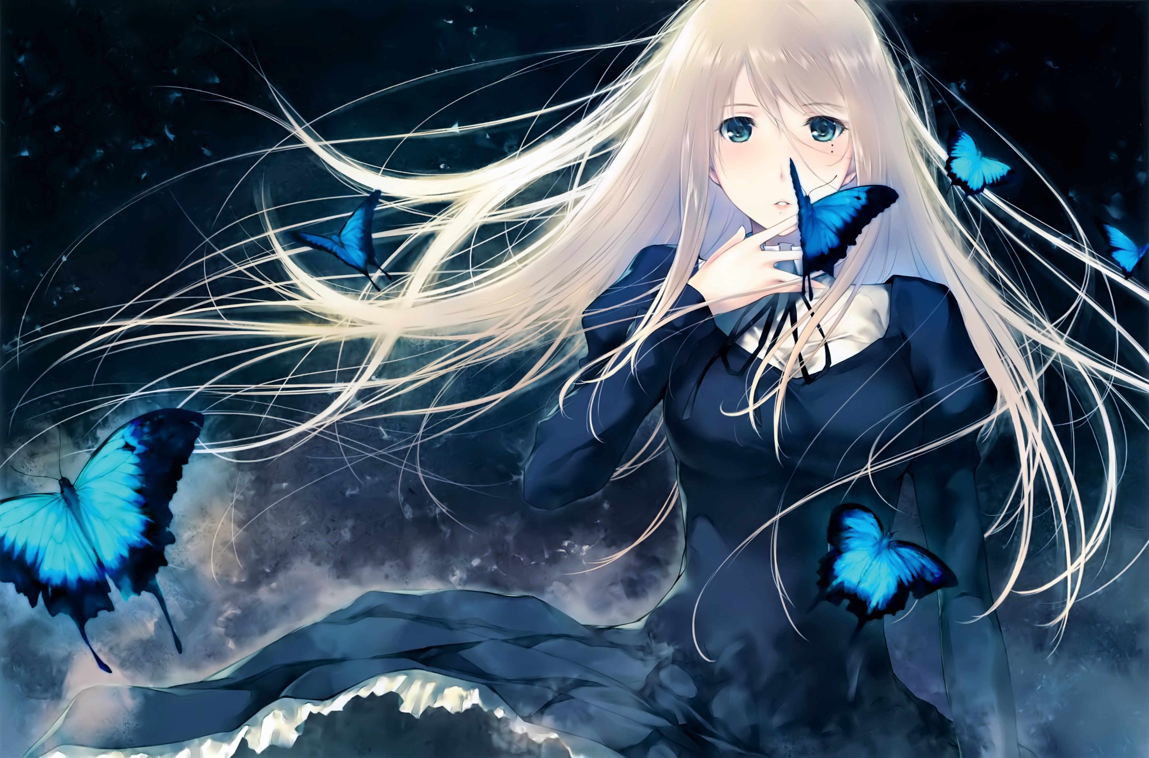 Free download wallpaper Anime, Butterfly, Girl, Blonde, Long Hair on your PC desktop