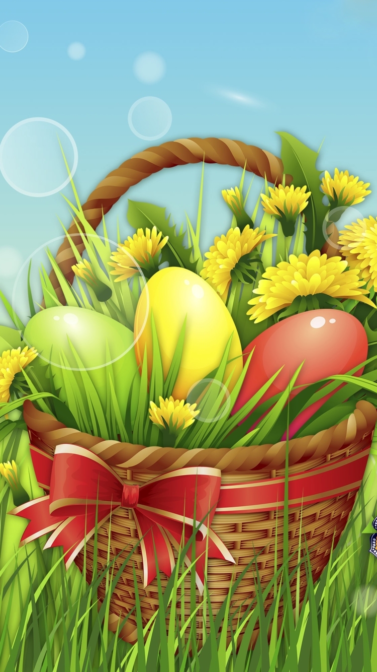 Скачати мобільні шпалери Великдень, Квітка, Свято, Кошик, Яйце, Пасхальне Яйце безкоштовно.