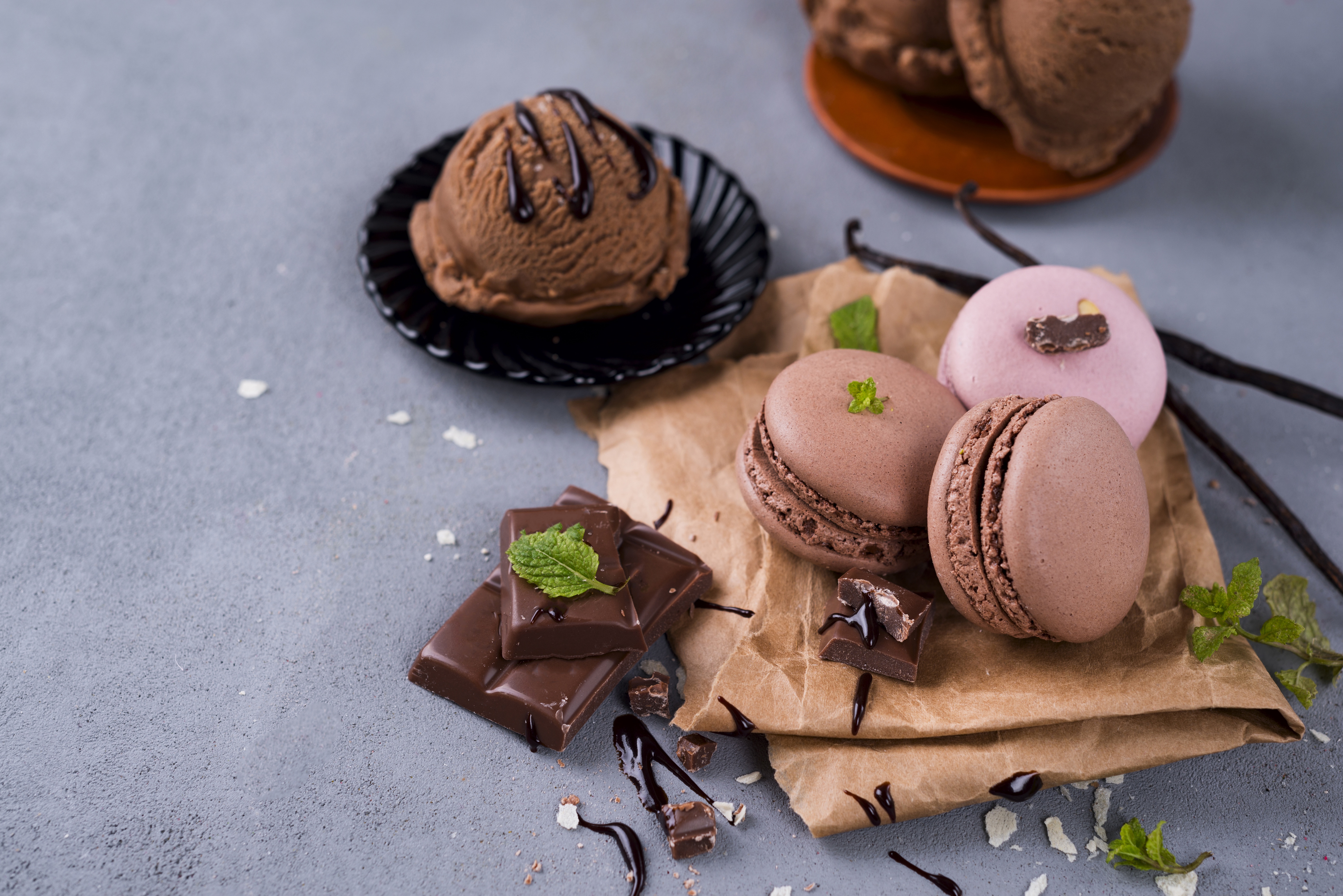 Download mobile wallpaper Food, Chocolate, Ice Cream, Still Life, Macaron for free.