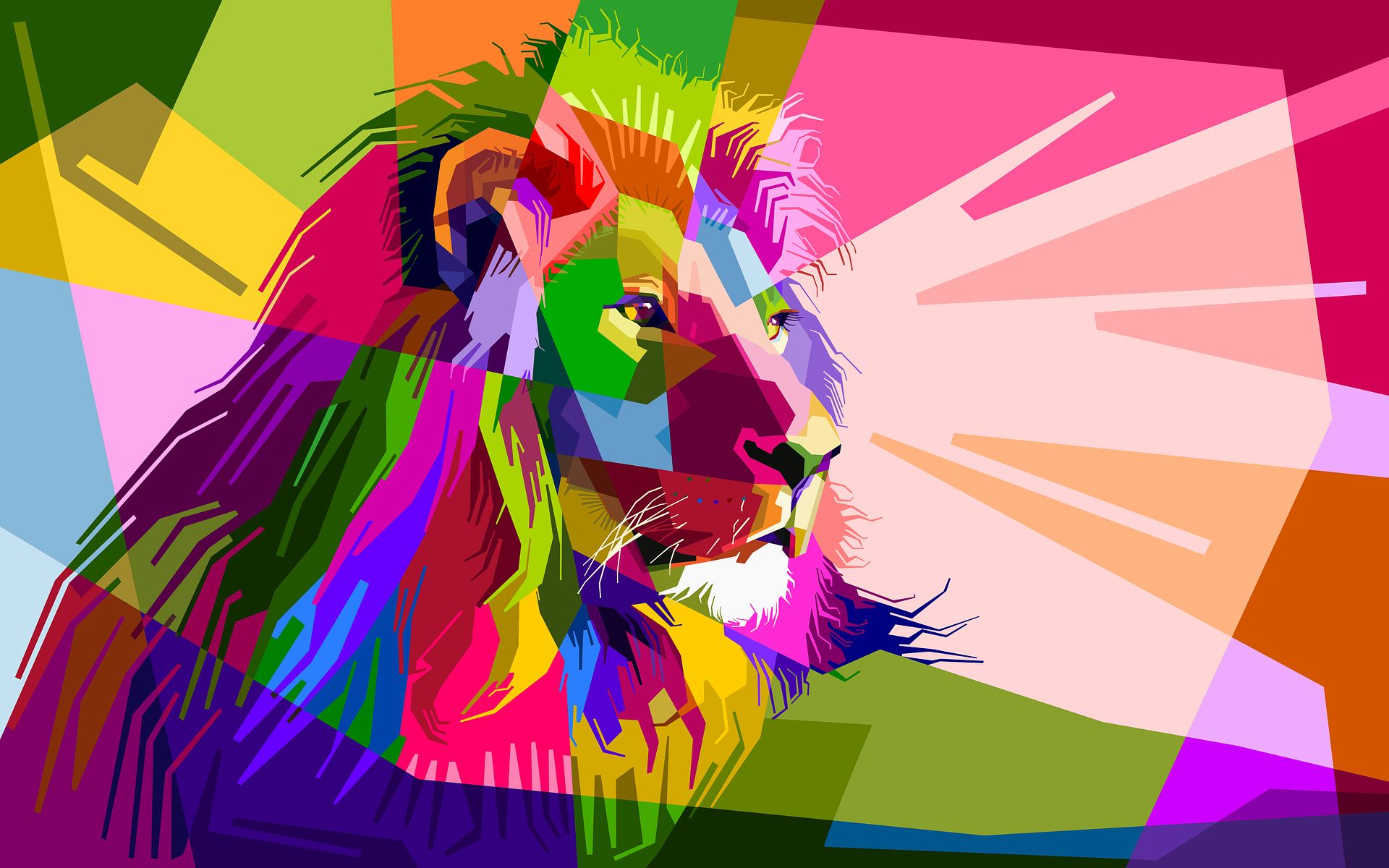 Free download wallpaper Lion, Colors, Animal, Colorful, Artistic, Geometry on your PC desktop
