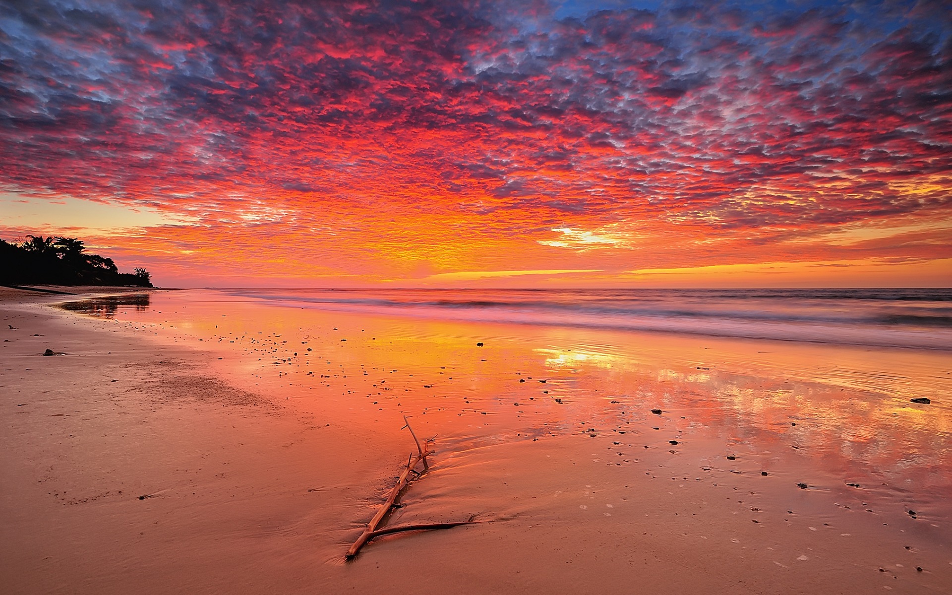 Download mobile wallpaper Sunset, Sky, Sea, Beach, Horizon, Ocean, Earth, Orange (Color) for free.