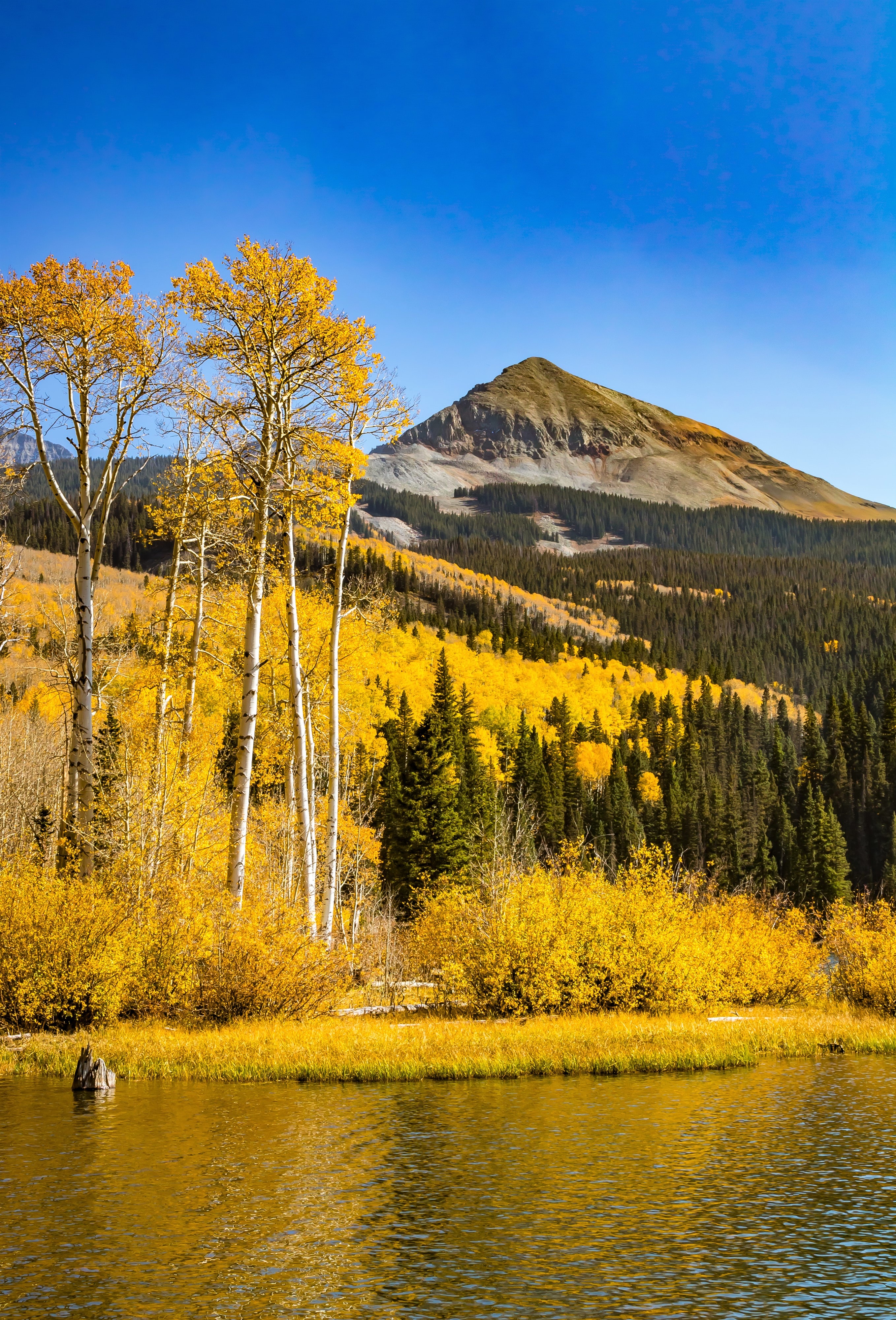 Full HD autumn, nature, trees, mountain, lake, reflection