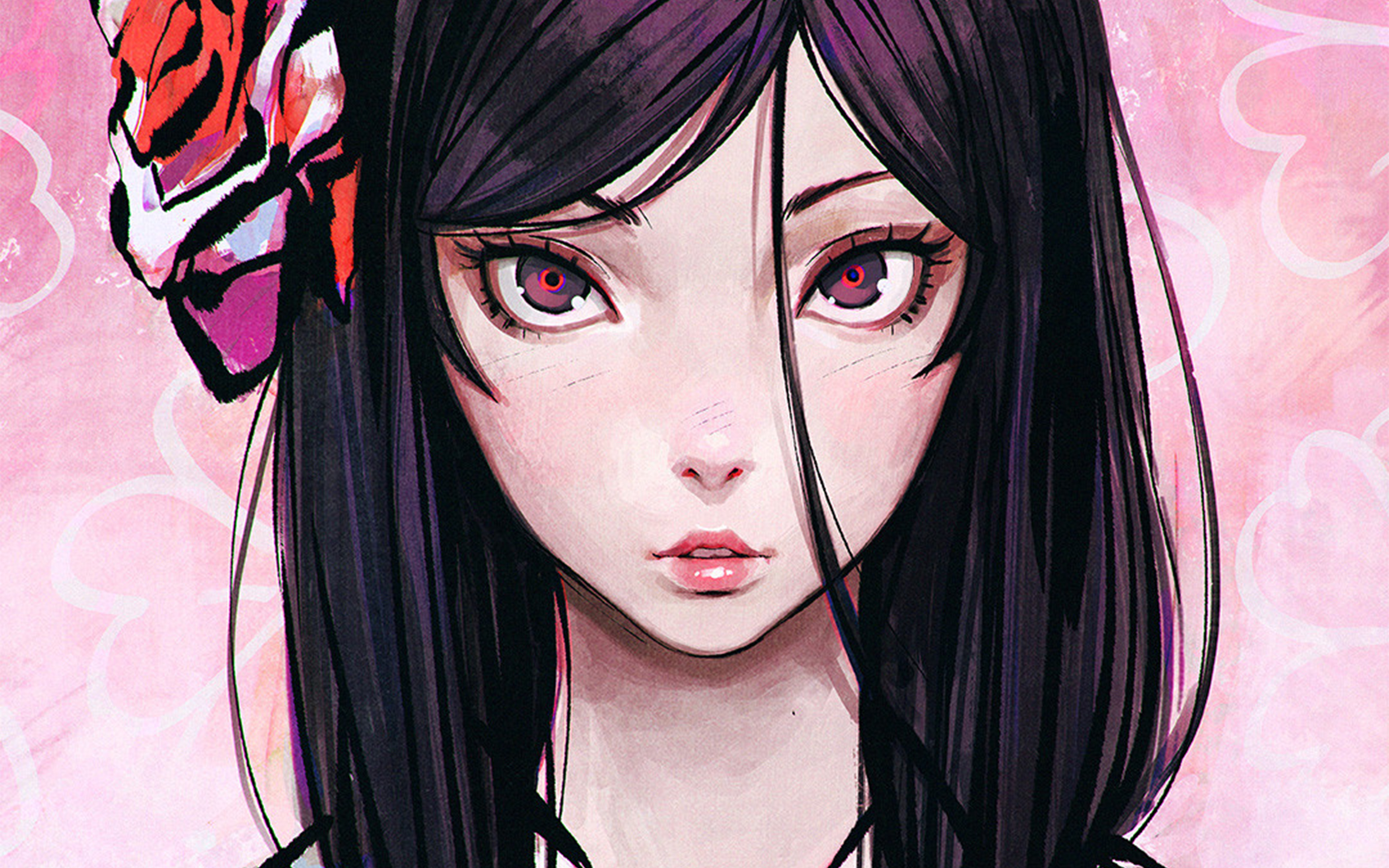 Download mobile wallpaper Anime, Original, Red Eyes, Black Hair for free.