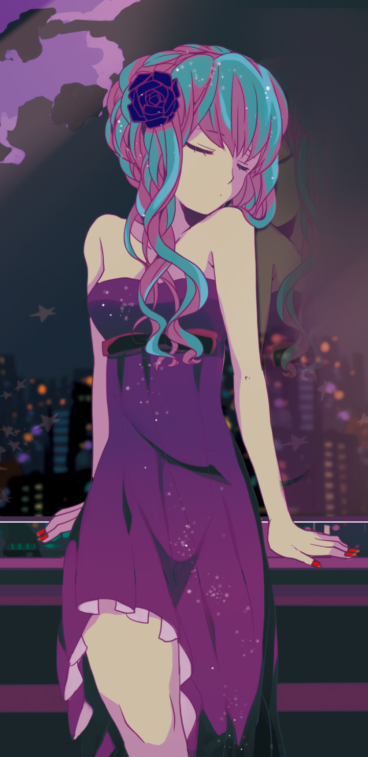 Download mobile wallpaper Anime, Vocaloid, Dress, Blue Hair, Hatsune Miku, Purple Hair, Purple Dress, Two Toned Hair for free.