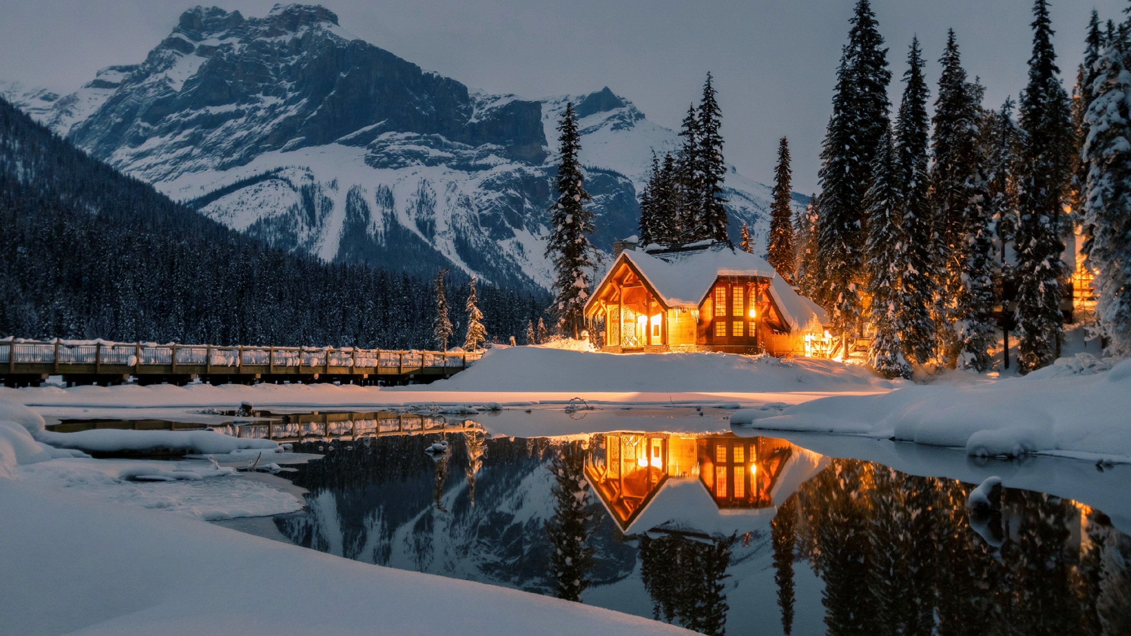 Free download wallpaper Winter, Water, Snow, Mountain, House, Photography on your PC desktop
