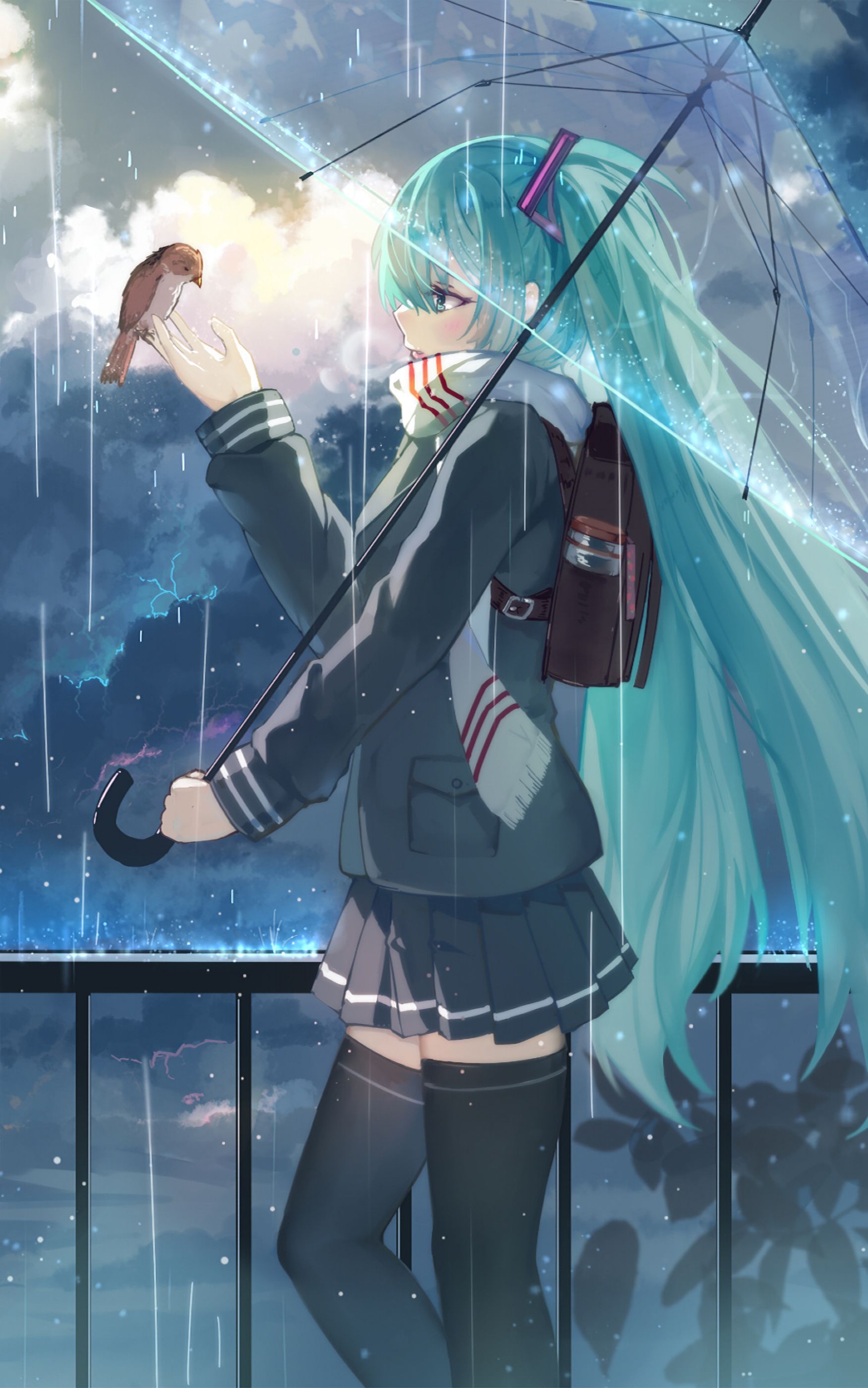 Download mobile wallpaper Anime, Umbrella, Vocaloid, Hatsune Miku, Long Hair for free.