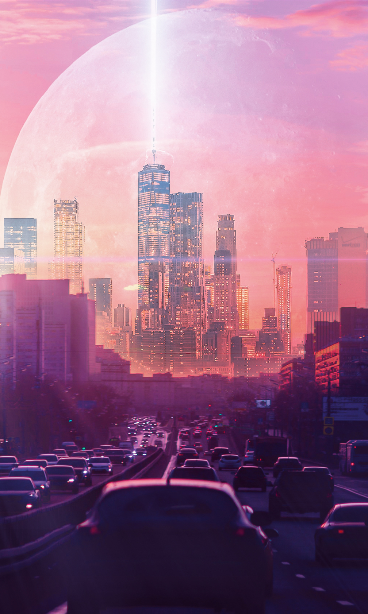 Download mobile wallpaper Sunset, City, Car, Cityscape, Sci Fi for free.
