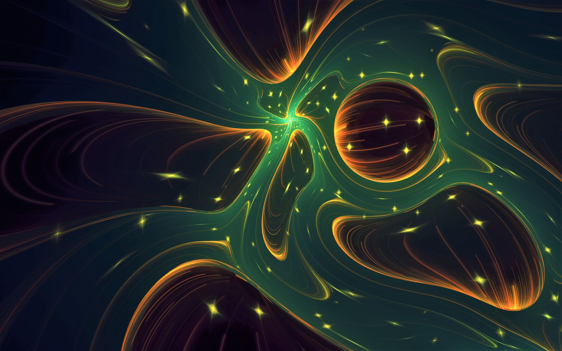 glow, abstract, fractal, bronze, green, shapes