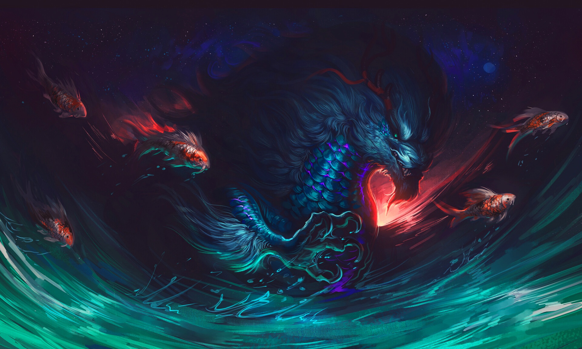 Free download wallpaper Fantasy, Dragon, Fish on your PC desktop