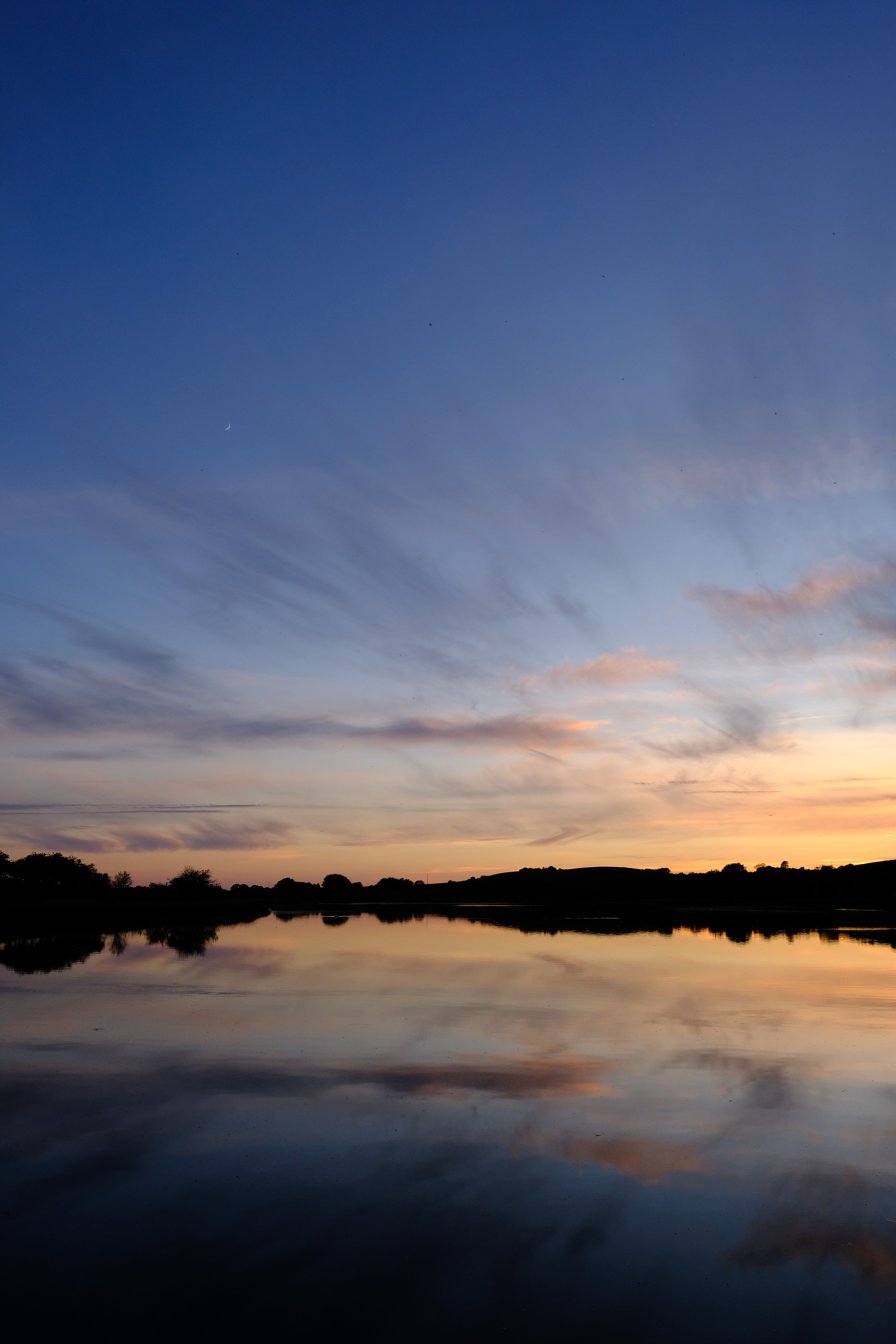 dusk, sky, nature, trees, twilight, lake, reflection iphone wallpaper
