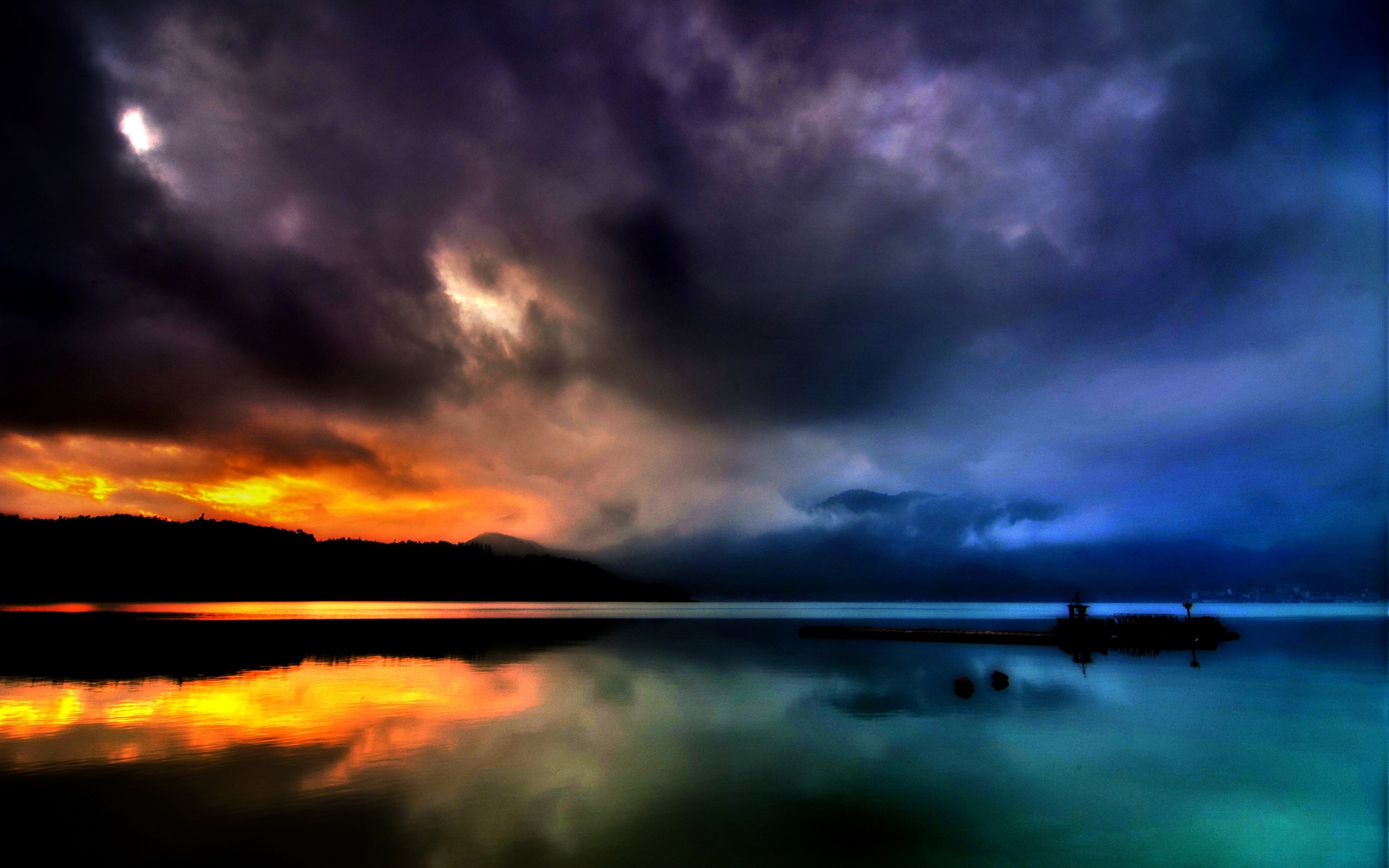 PCデスクトップに風景, 日没, 雲, 湖画像を無料でダウンロード