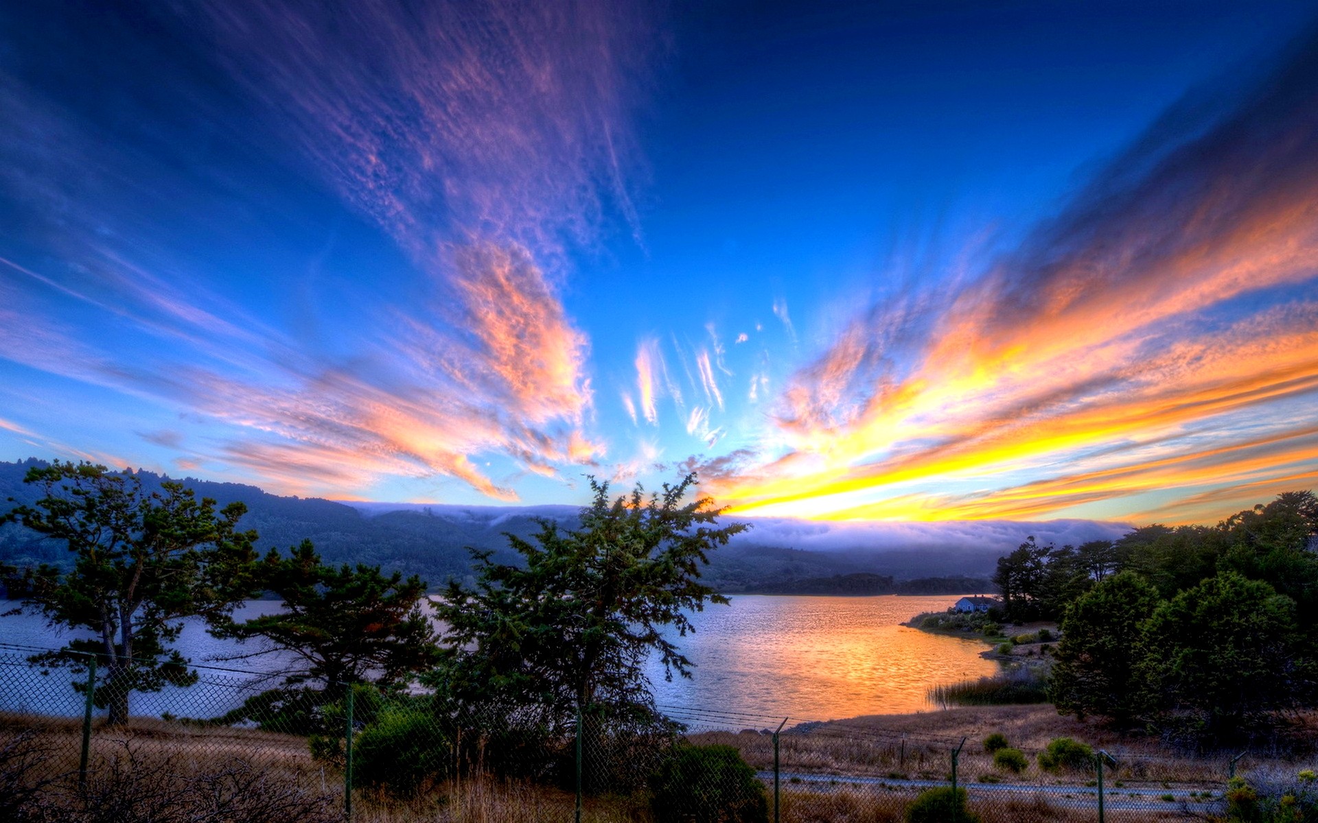 Free download wallpaper Sunset, Sky, Lake, Tree, Earth, Photography on your PC desktop