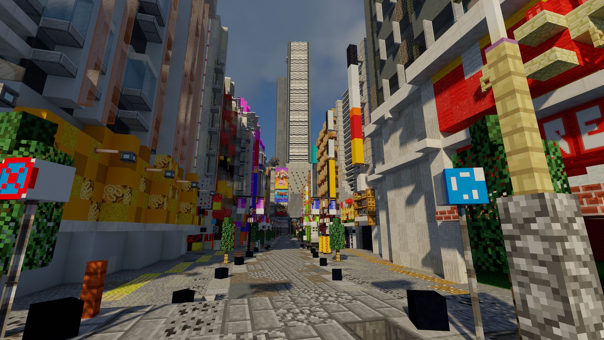 video game, minecraft, city, shinjuku, skyscraper