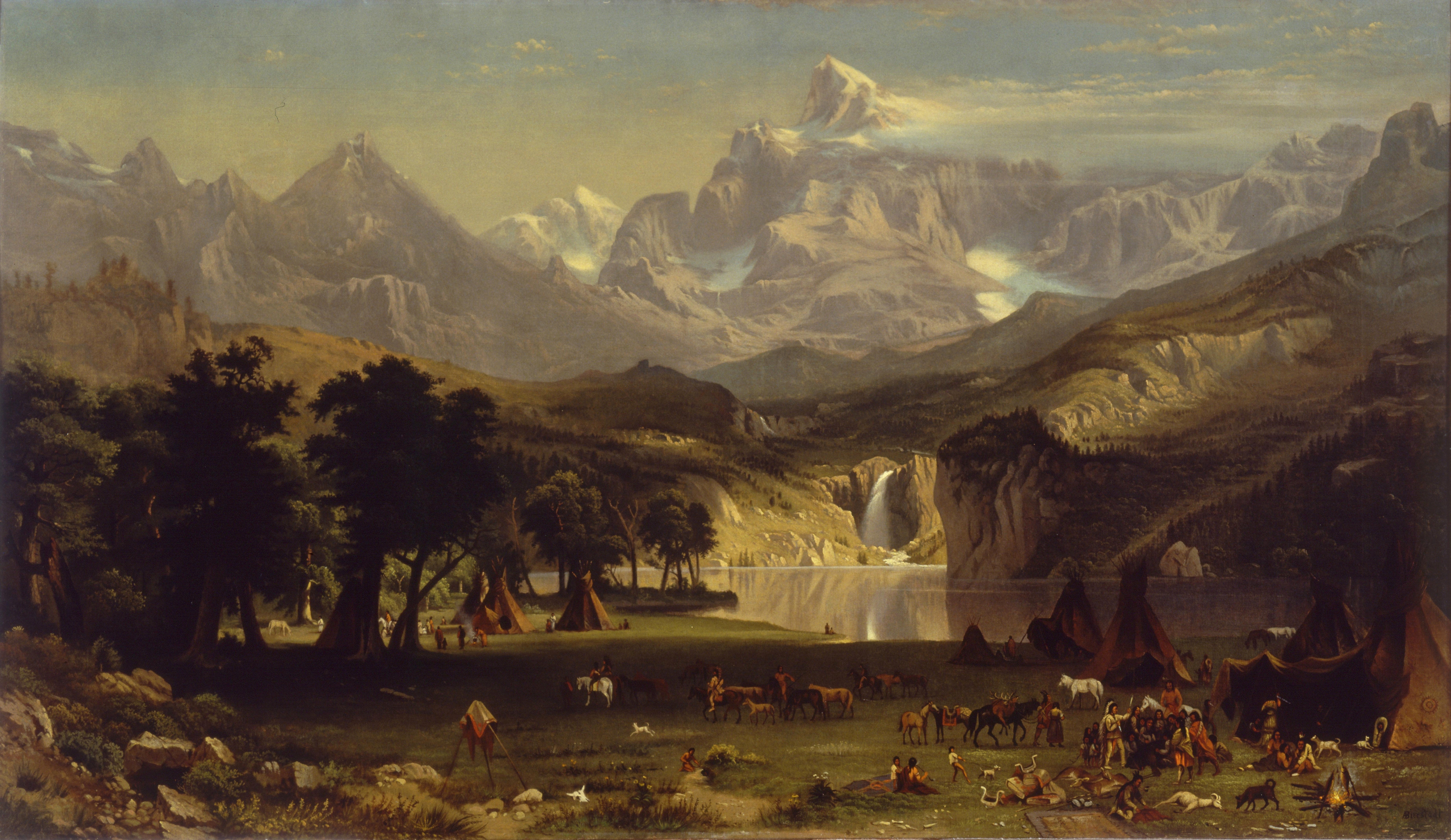 Download mobile wallpaper Mountain, Lake, Waterfall, Artistic, Native American for free.