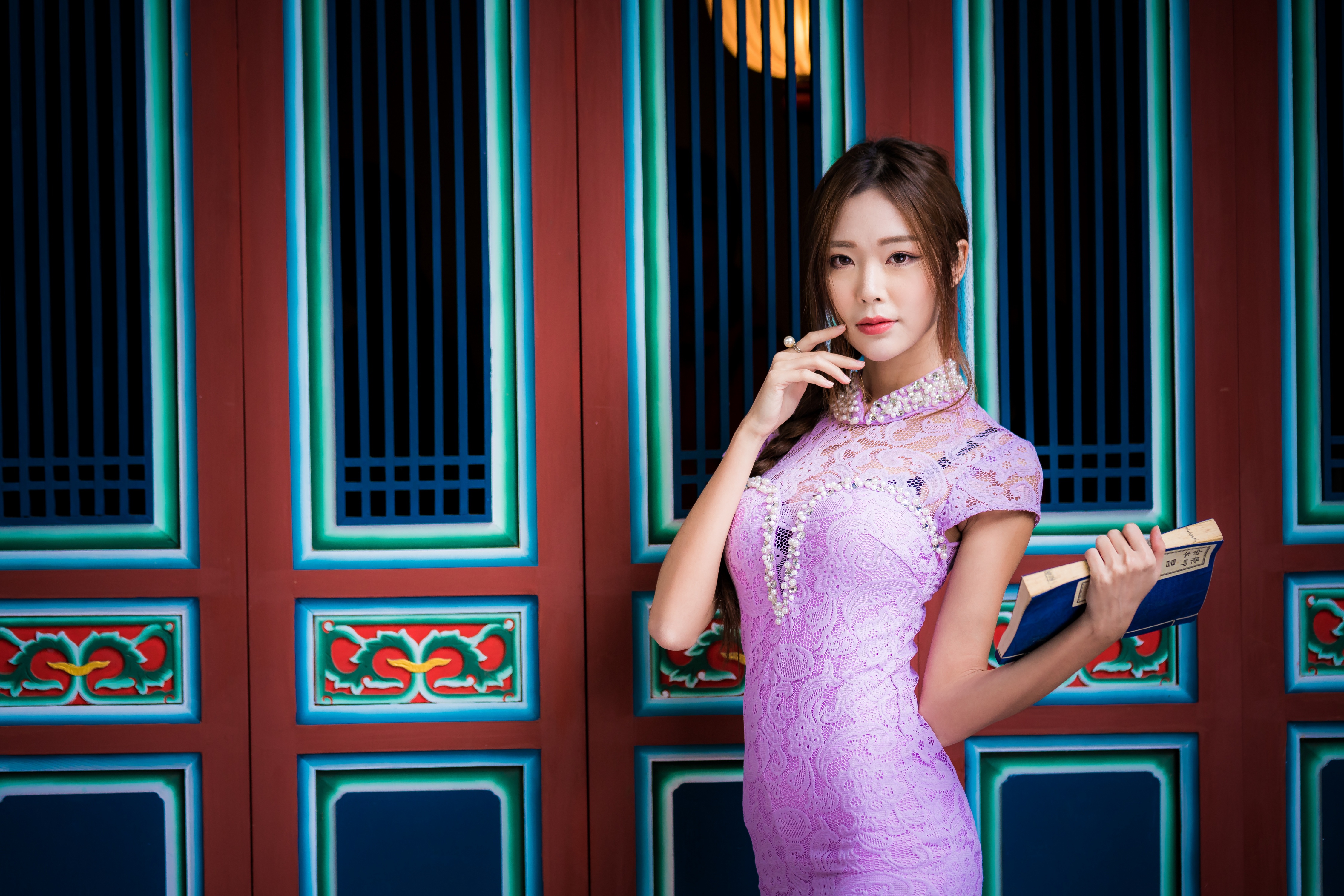 Free download wallpaper Brunette, Model, Women, Asian, Pink Dress on your PC desktop