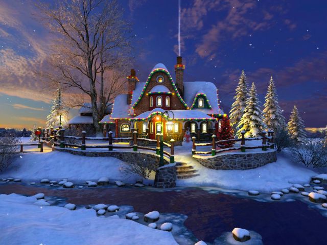 Laden Sie das Feiertage, Schnee, Weihnachten, Haus-Bild kostenlos auf Ihren PC-Desktop herunter