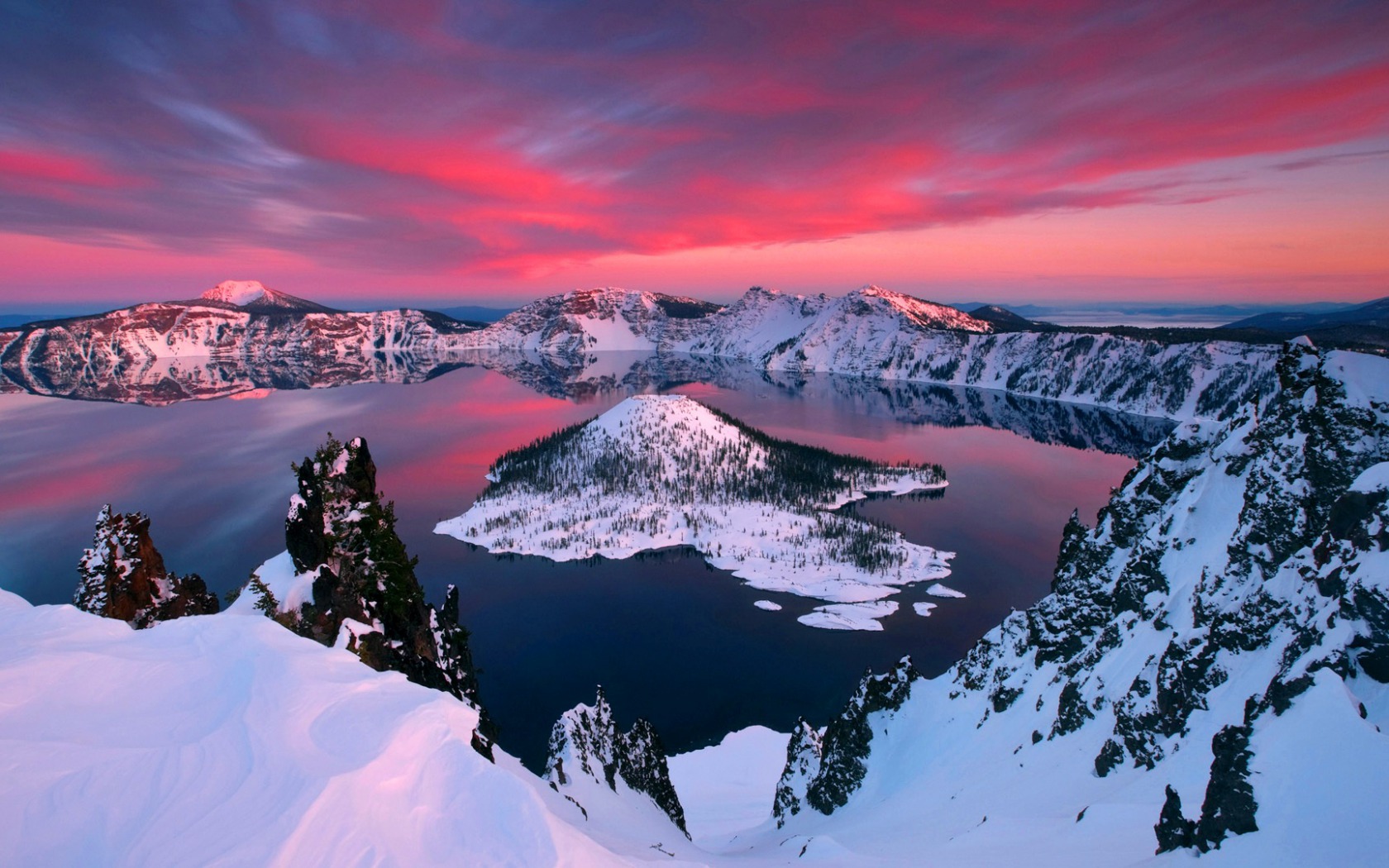 Скачать обои бесплатно Зима, Небо, Снег, Гора, Озеро, Земля/природа, Закат Солнца картинка на рабочий стол ПК