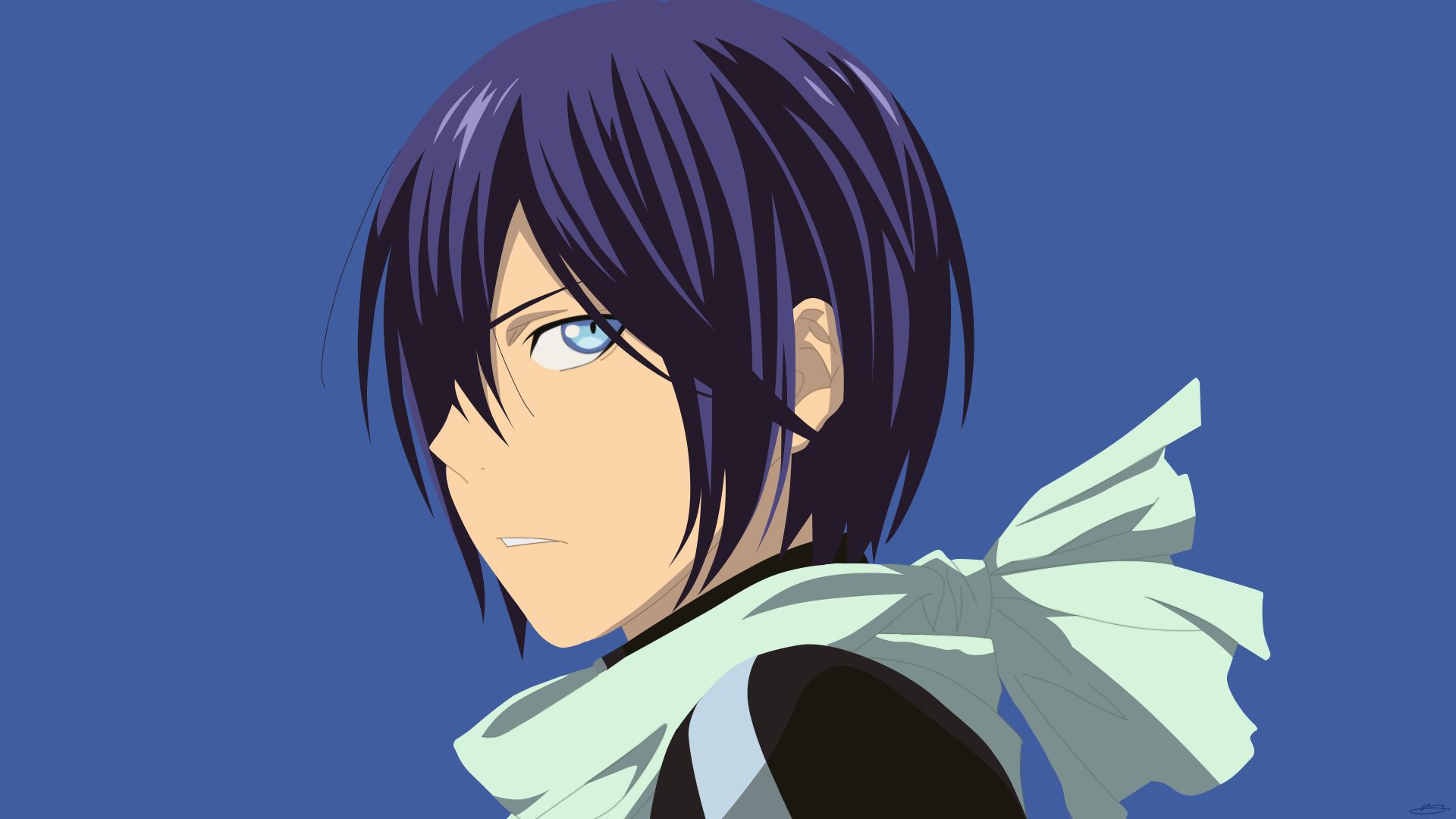Download mobile wallpaper Anime, Scarf, Blue Eyes, Blue Hair, Minimalist, Noragami, Yato (Noragami) for free.