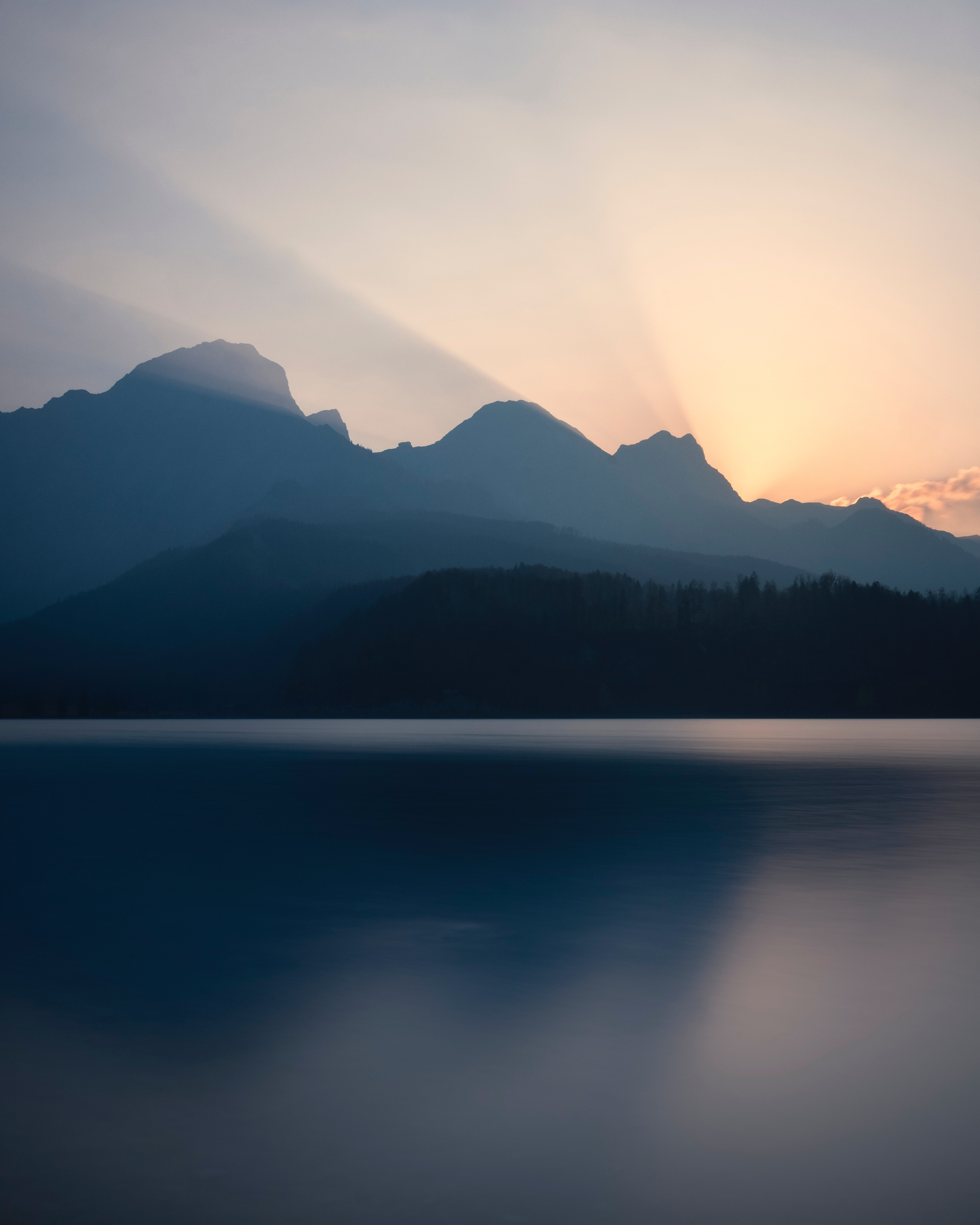 Descarga gratis la imagen Naturaleza, Cielo, Montañas, Lago, Brillar, Luz, Silencio, Puesta Del Sol en el escritorio de tu PC