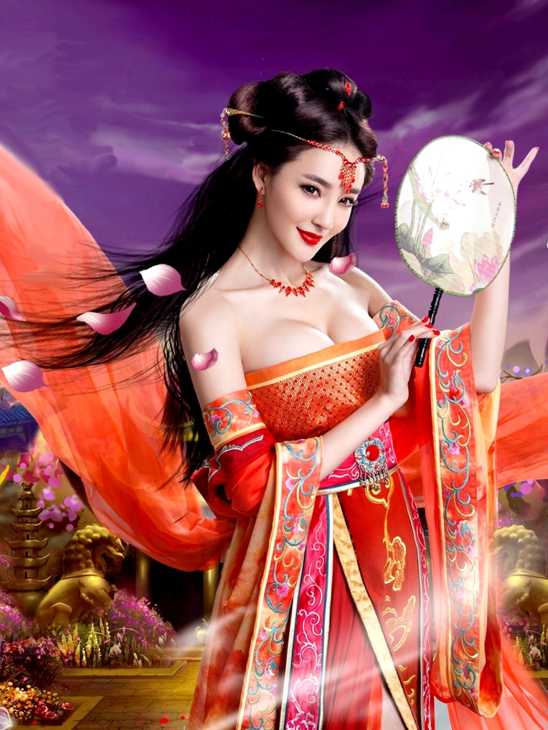 Download mobile wallpaper Fantasy, Flower, Colorful, Kimono, Women, Goddess, Lipstick for free.