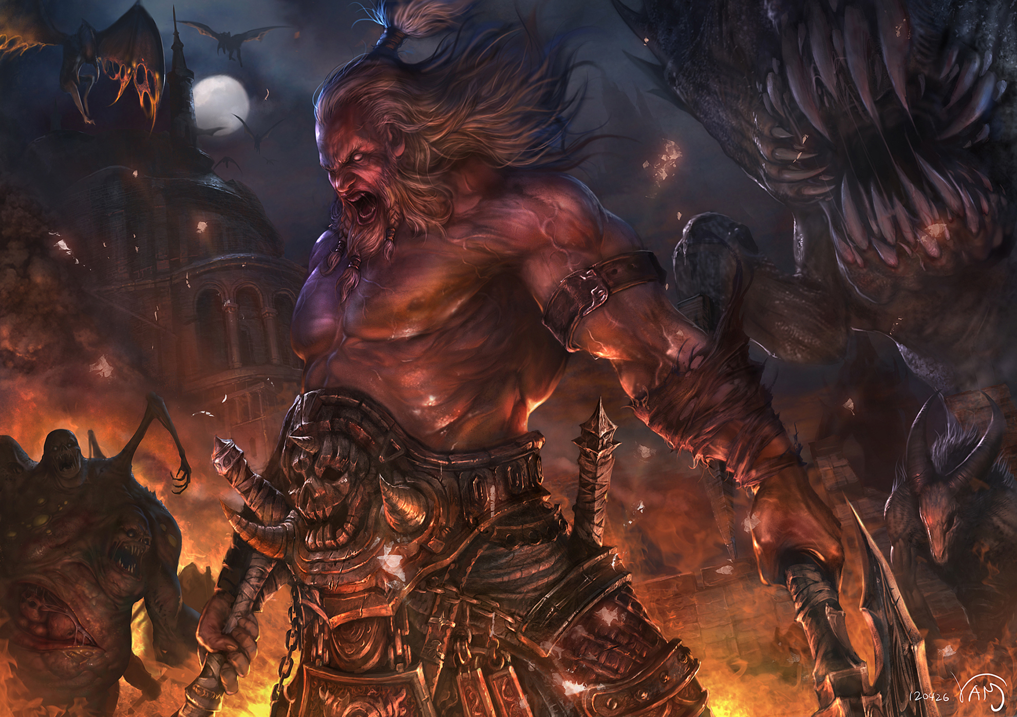 barbarian (diablo iii), battle, video game, diablo iii, dark, fantasy, warrior, diablo