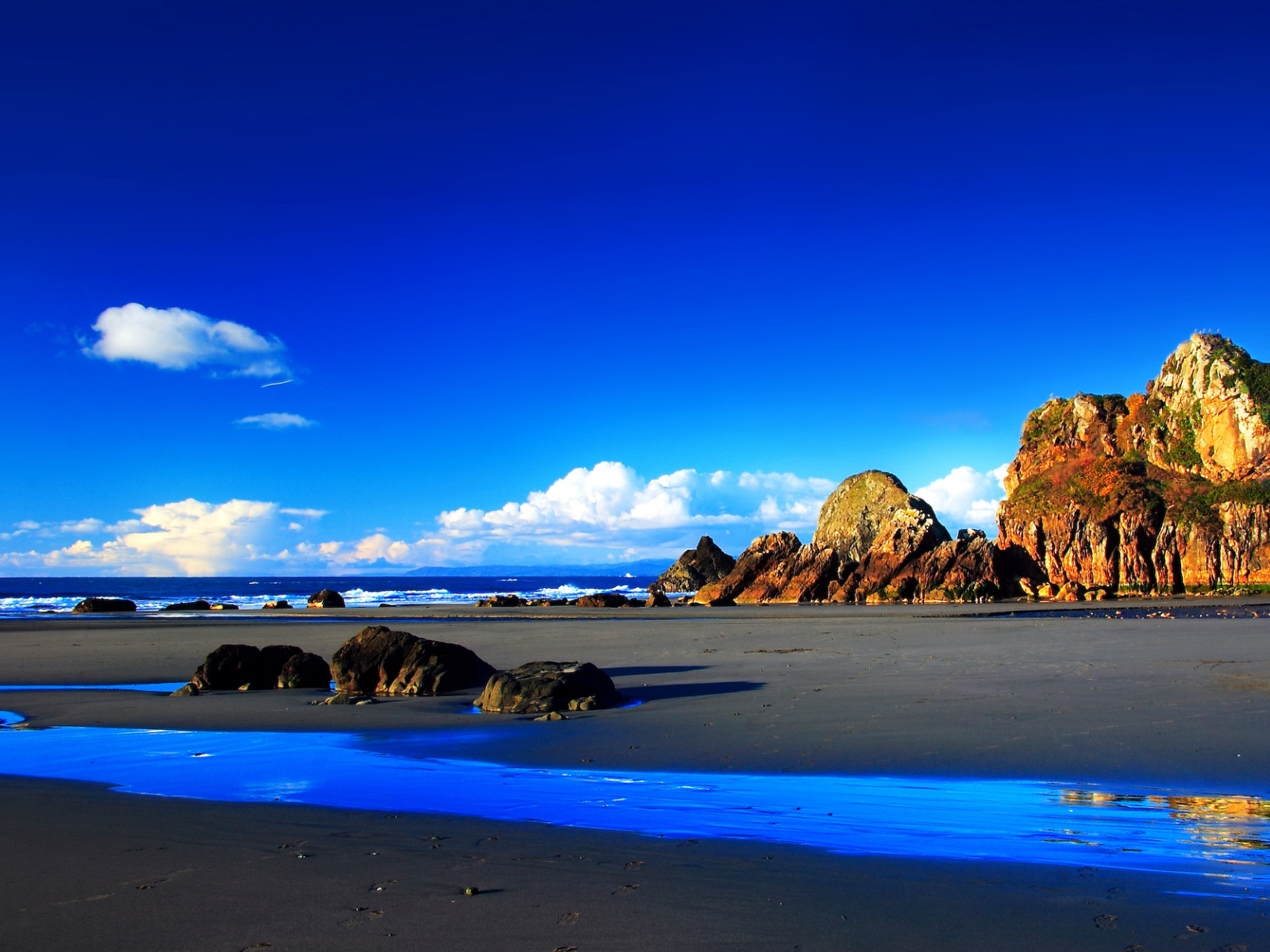 landscape, sky, beach, blue, mountains, stones