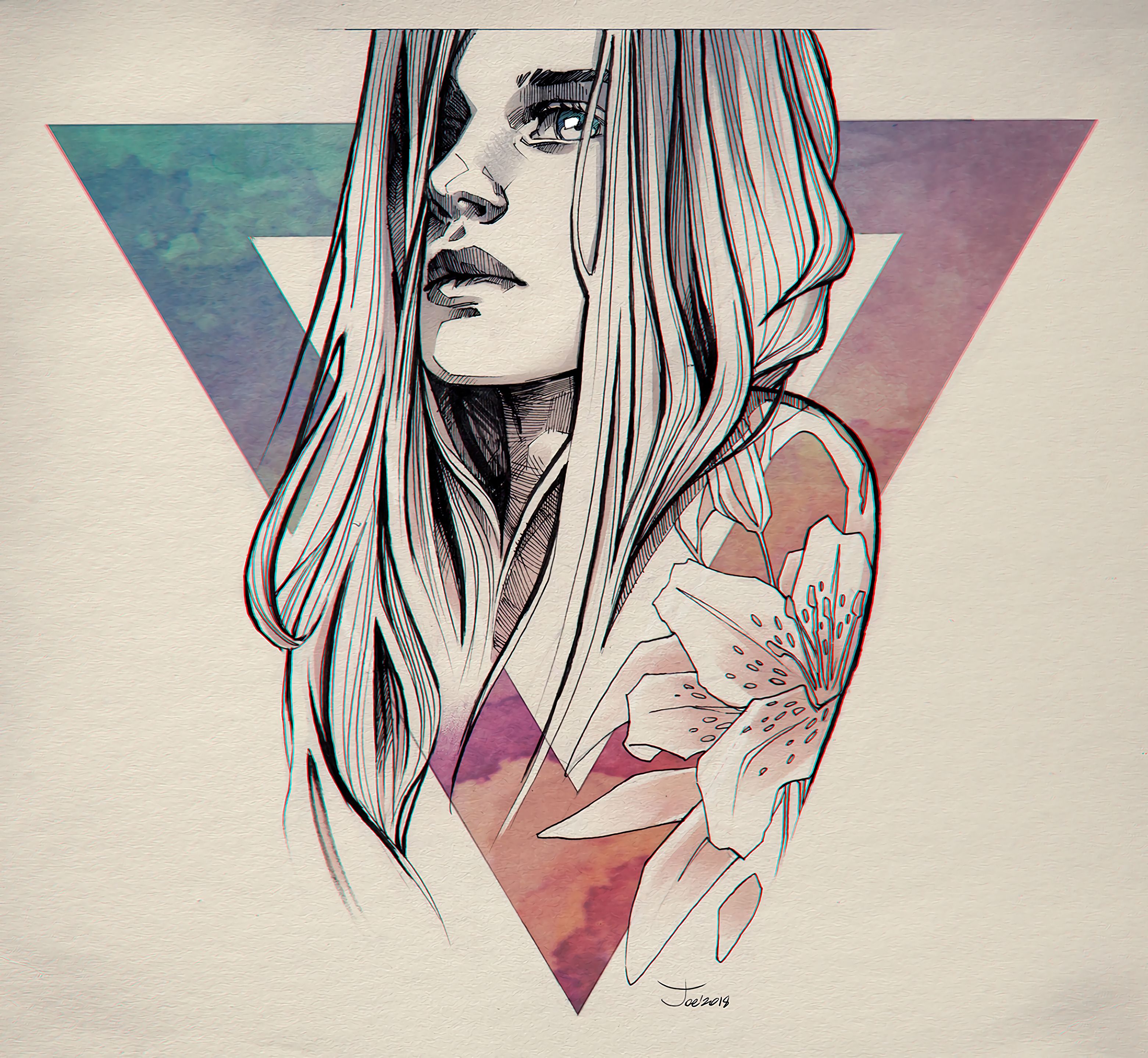 triangle, portrait, art, girl, face HD wallpaper