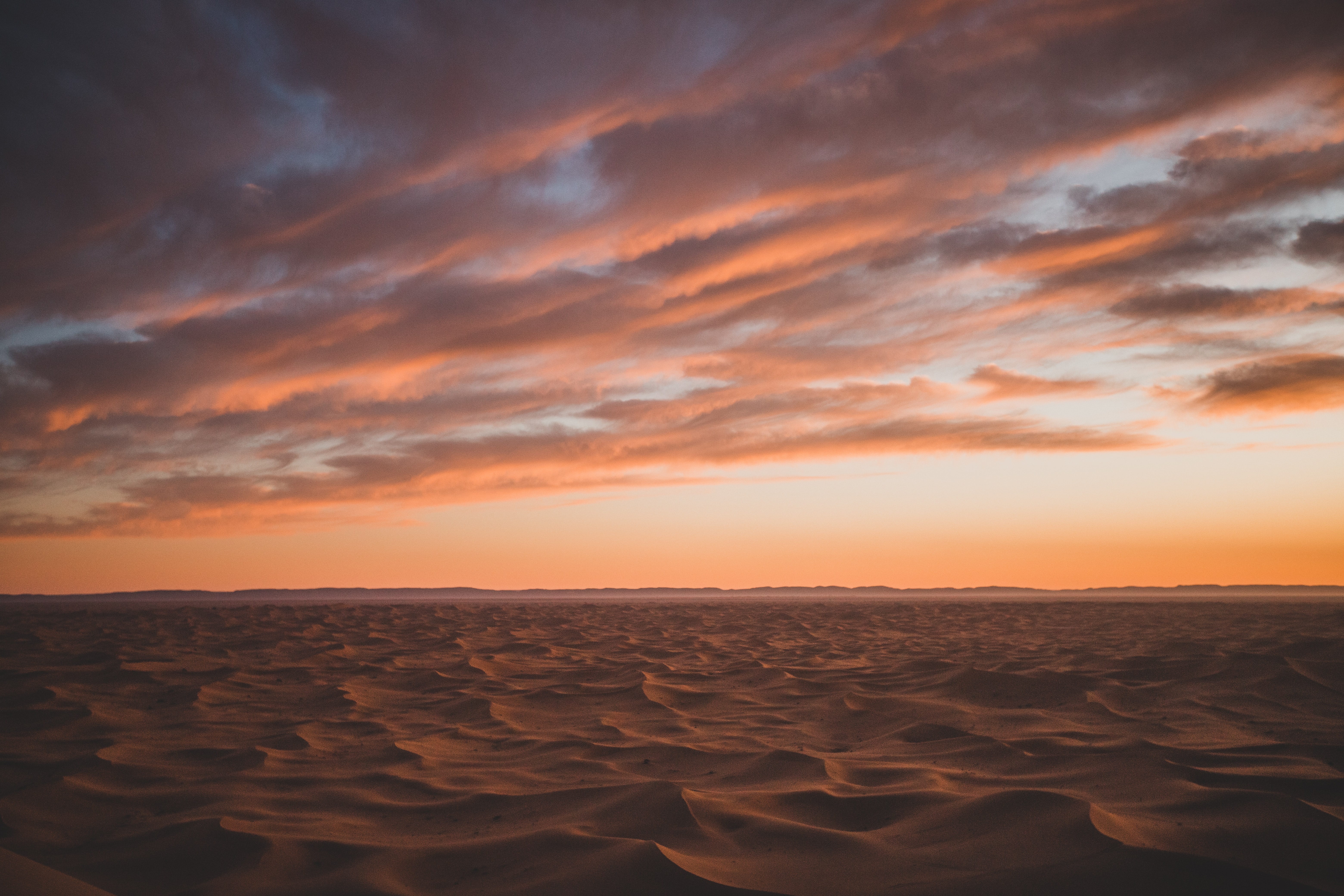 Download mobile wallpaper Desert, Clouds, Nature, Dusk, Horizon, Twilight, Sand for free.