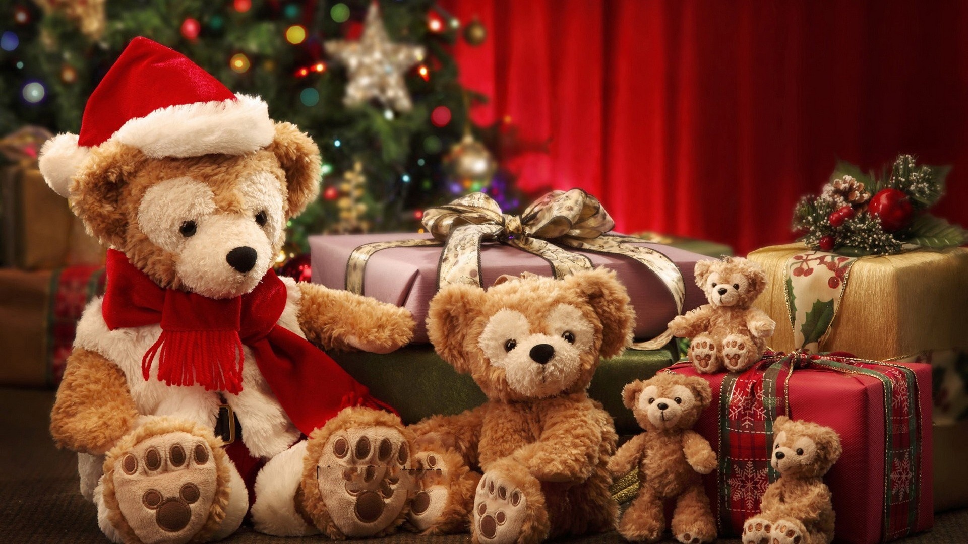 563665 Hintergrundbild herunterladen teddybär, weihnachten, geschenk, feiertage, weihnachtsmütze - Bildschirmschoner und Bilder kostenlos