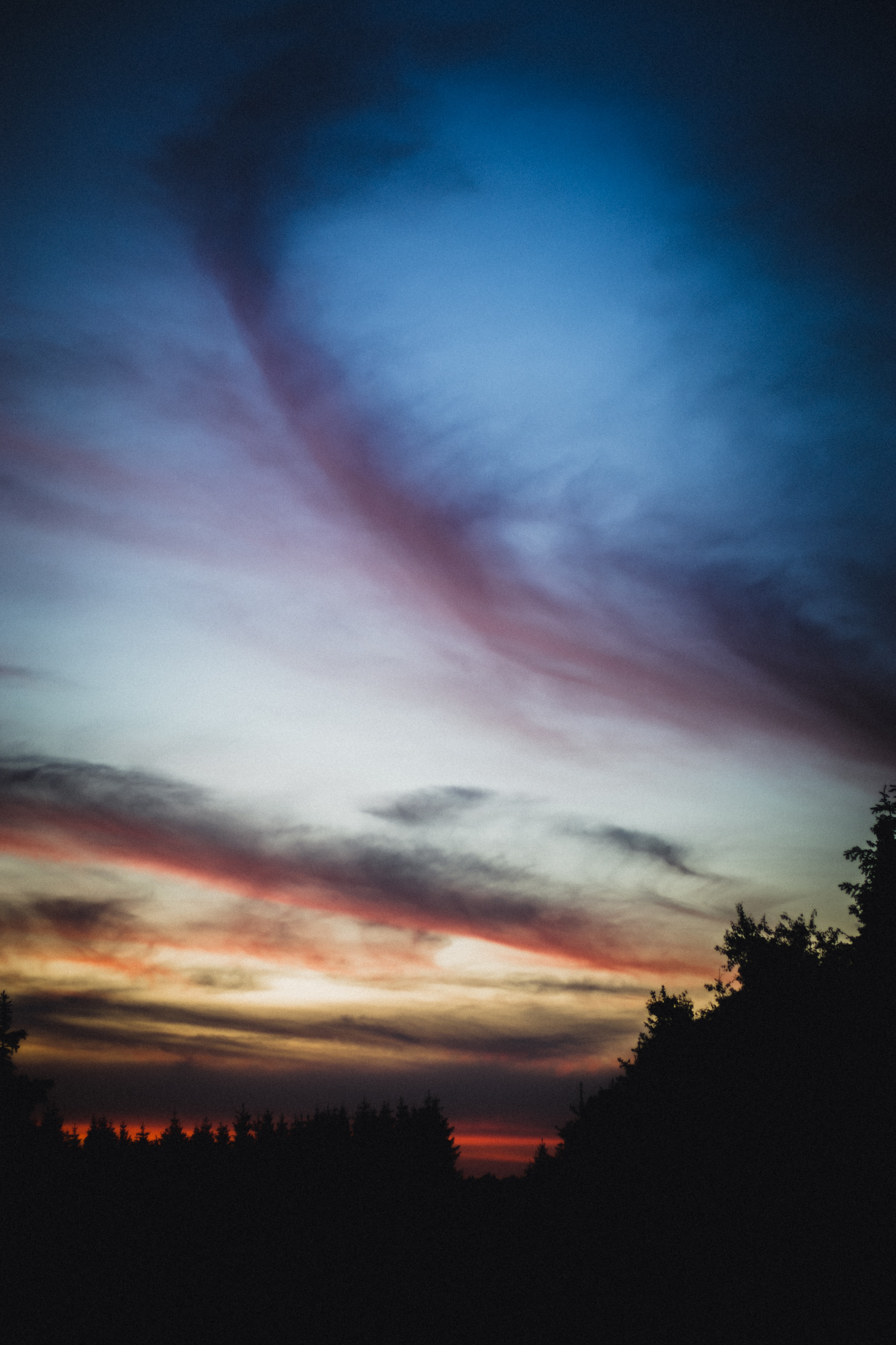 Download mobile wallpaper Clouds, Nature, Trees, Sunset, Silhouette for free.