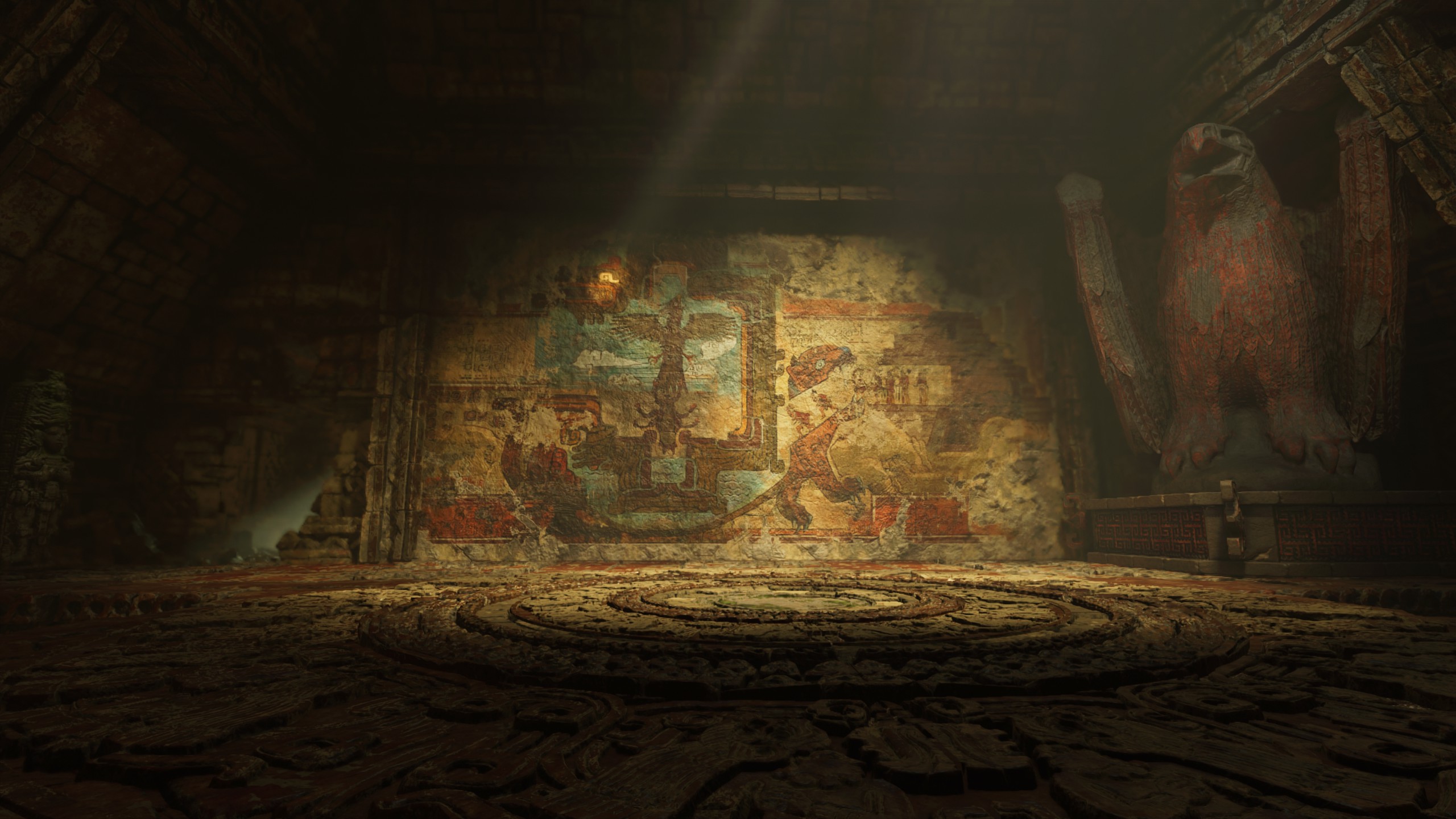 video game, shadow of the tomb raider, eagle, mural, tomb, tomb raider