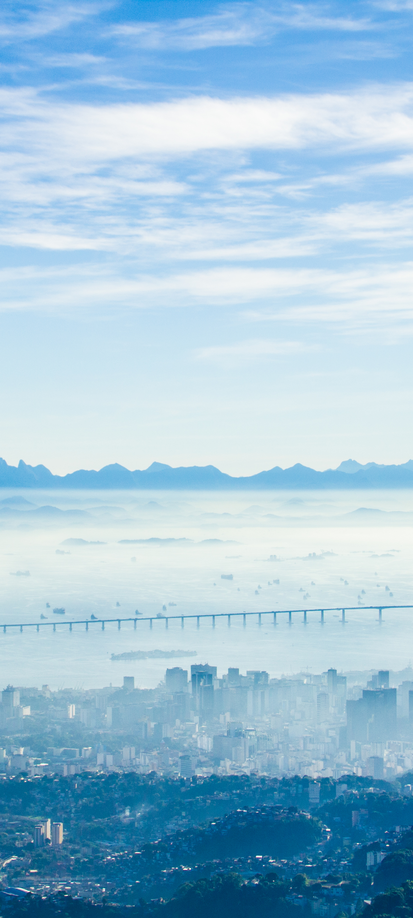 Download mobile wallpaper Landscape, Sky, City, Horizon, Fog, Photography, Aerial for free.