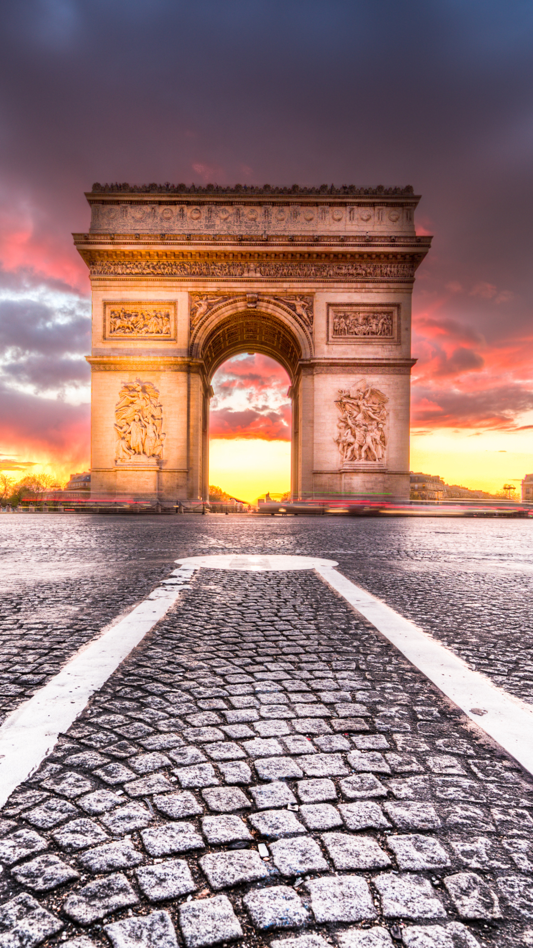 Download mobile wallpaper Sunset, Paris, Monuments, France, Monument, Arc De Triomphe, Man Made for free.