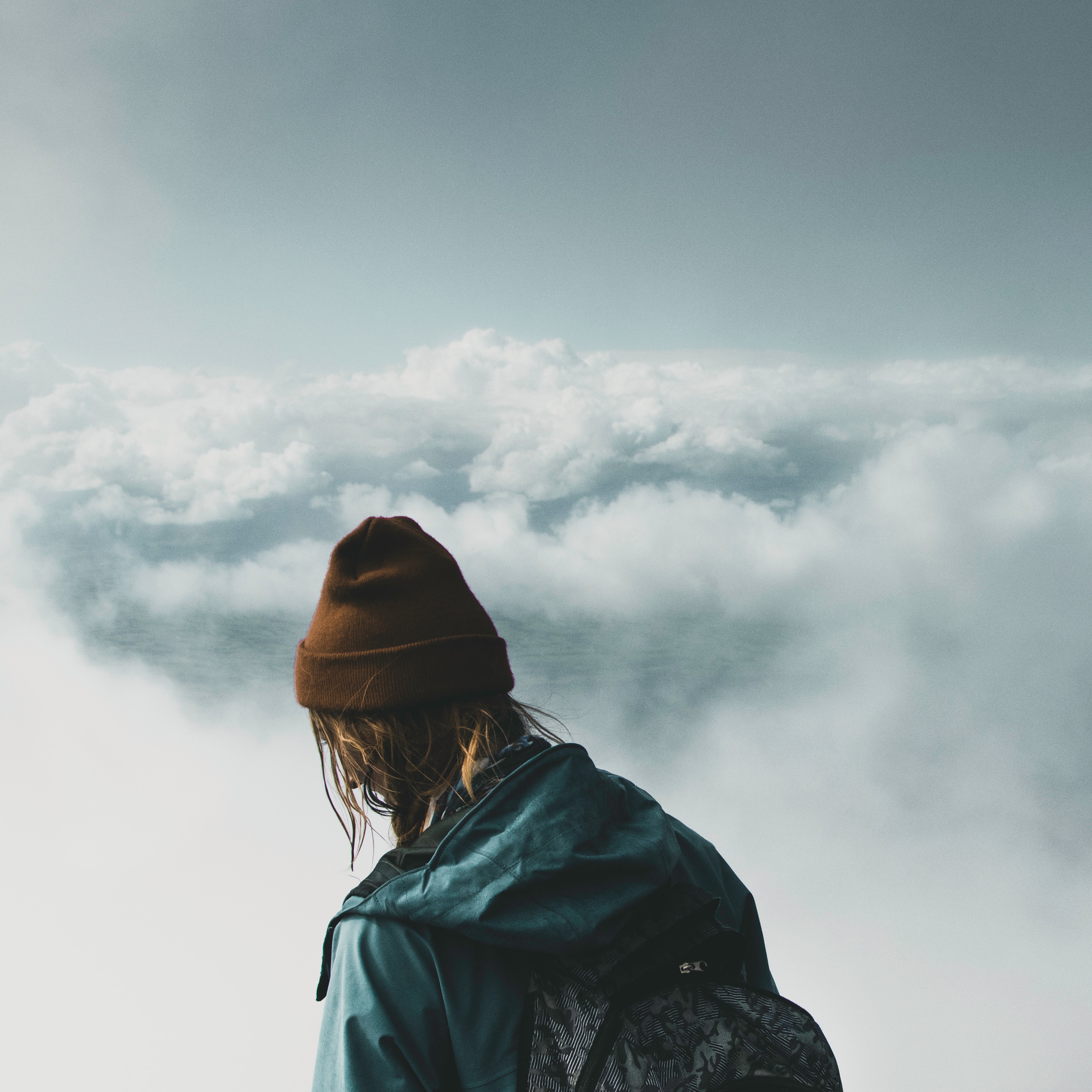 clouds, miscellanea, miscellaneous, overview, review, height, view, human, person Aesthetic wallpaper