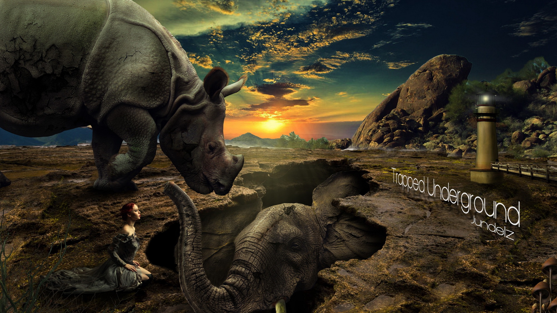 607468 télécharger le fond d'écran artistique, illustrastion, eléphant, rhinocéros - économiseurs d'écran et images gratuitement