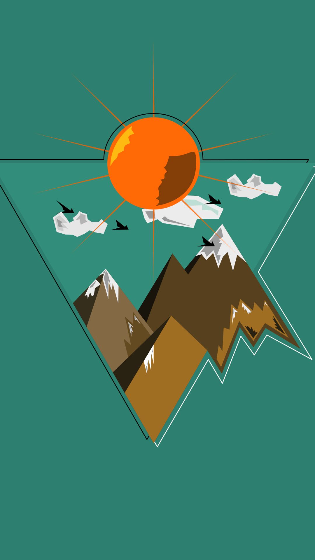 Download mobile wallpaper Sun, Mountain, Minimalism, Artistic for free.