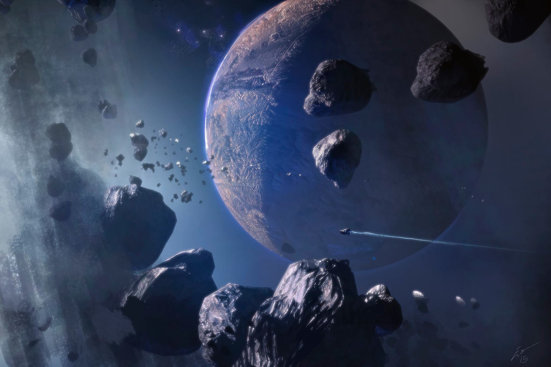 Handy-Wallpaper Planet, Science Fiction, Raumschiff, Asteroid, Weltraum kostenlos herunterladen.