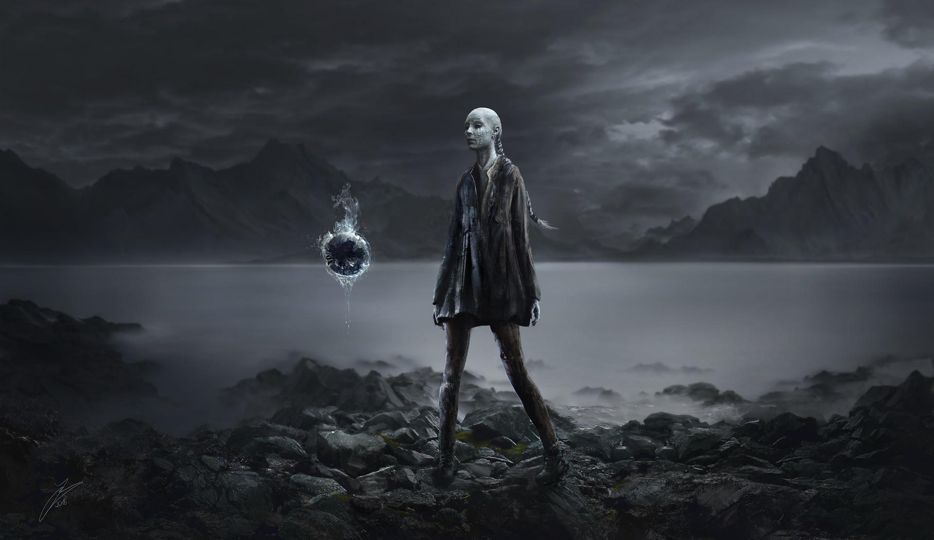 Free download wallpaper Dark, Sphere, Women, Braid on your PC desktop