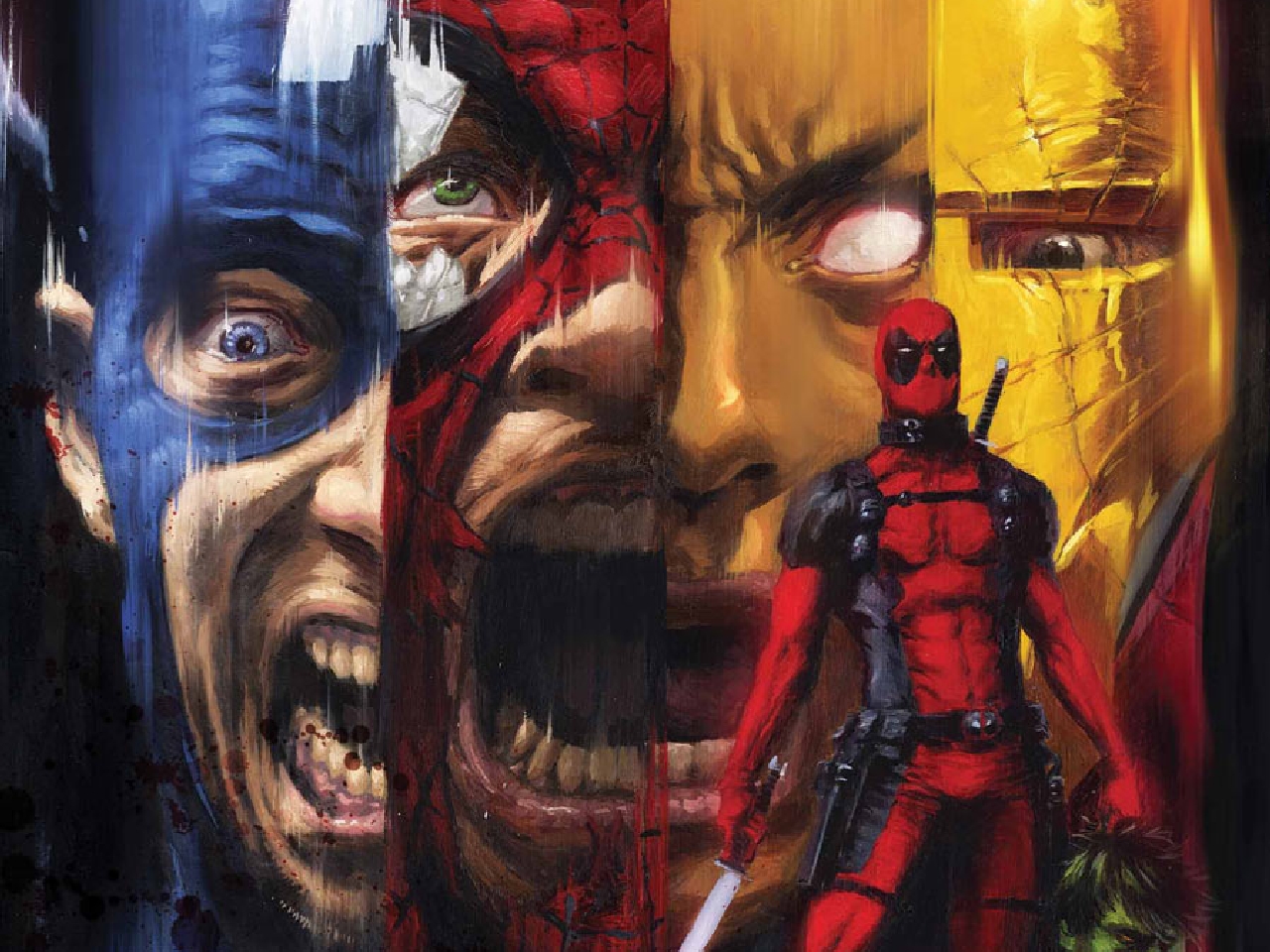 deadpool, comics, captain america, iron man, merc with a mouth, spider man HD wallpaper