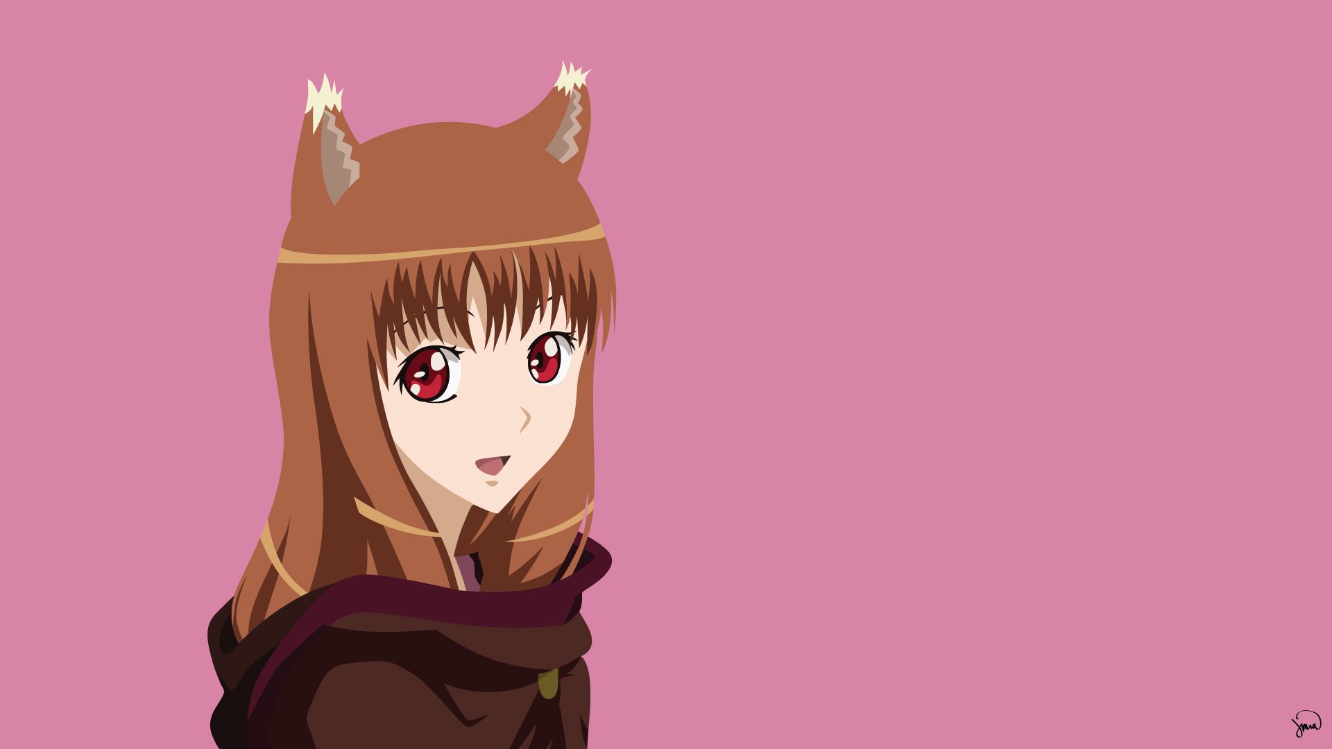 Free download wallpaper Anime, Smile, Red Eyes, Long Hair, Brown Hair, Minimalist, Holo (Spice & Wolf), Animal Ears, Spice And Wolf on your PC desktop